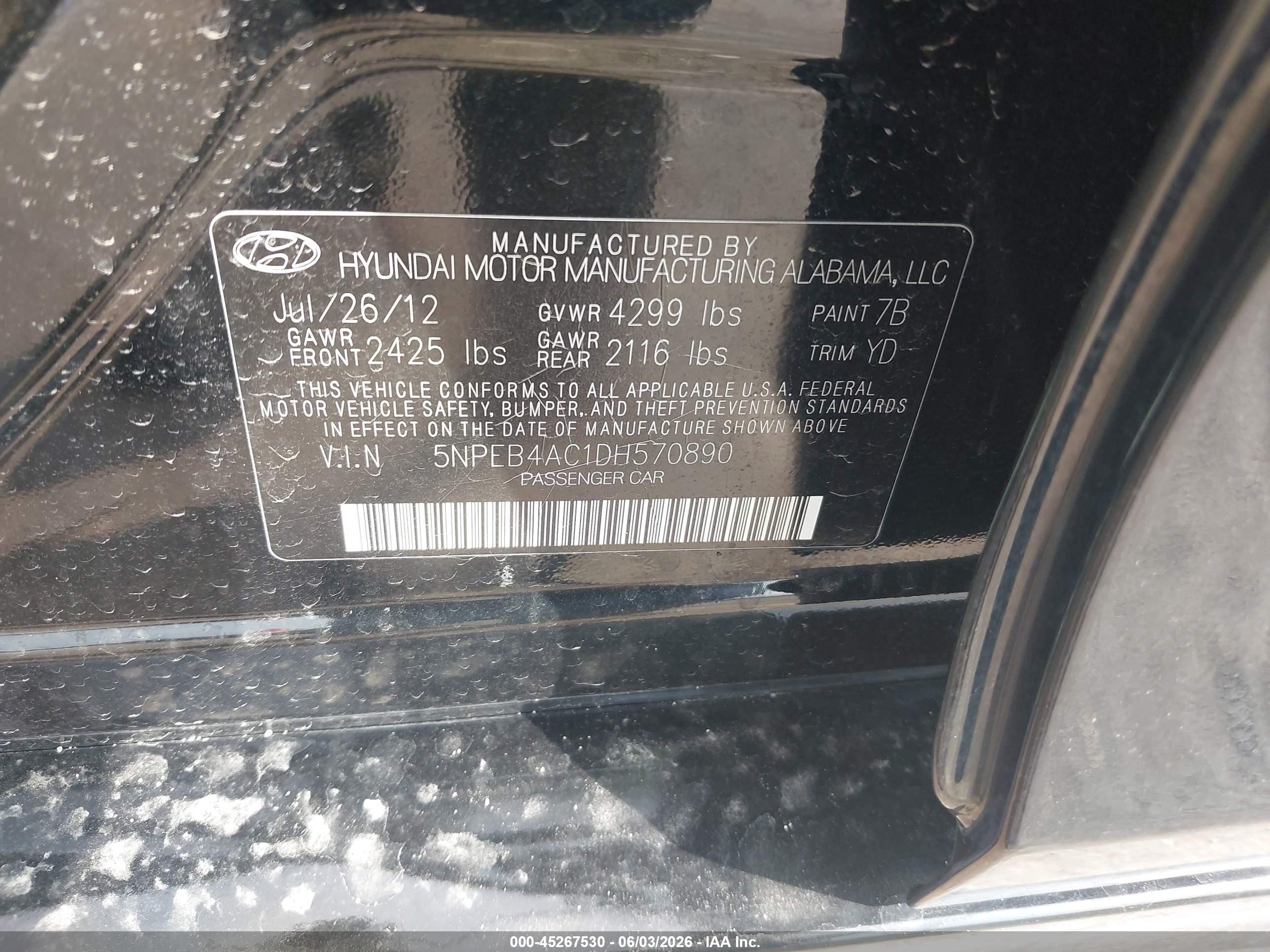 2013 Hyundai Sonata Gls Black vin: 5NPEB4AC1DH570890