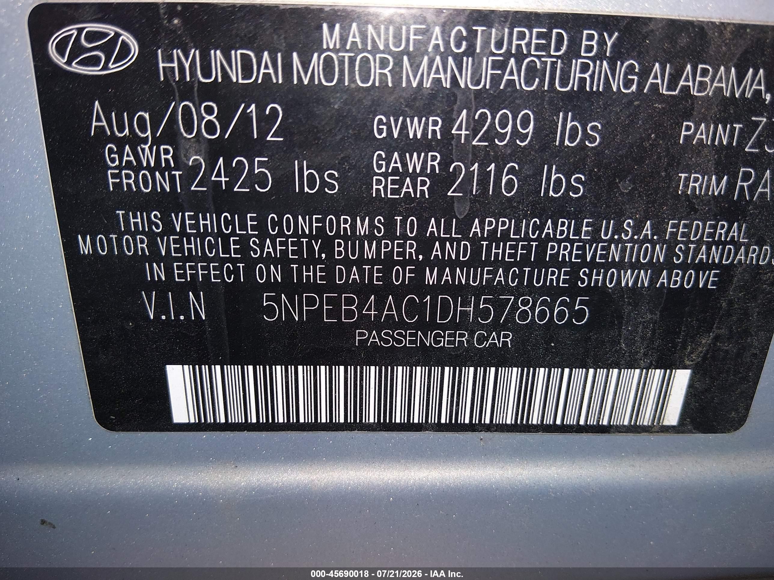 2013 Hyundai Sonata Gls Blue vin: 5NPEB4AC1DH578665