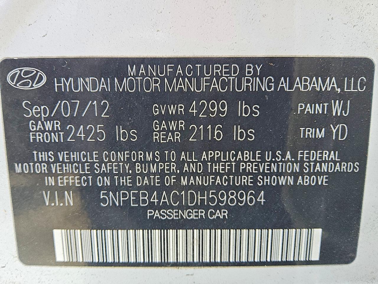 2013 Hyundai Sonata Gls White vin: 5NPEB4AC1DH598964
