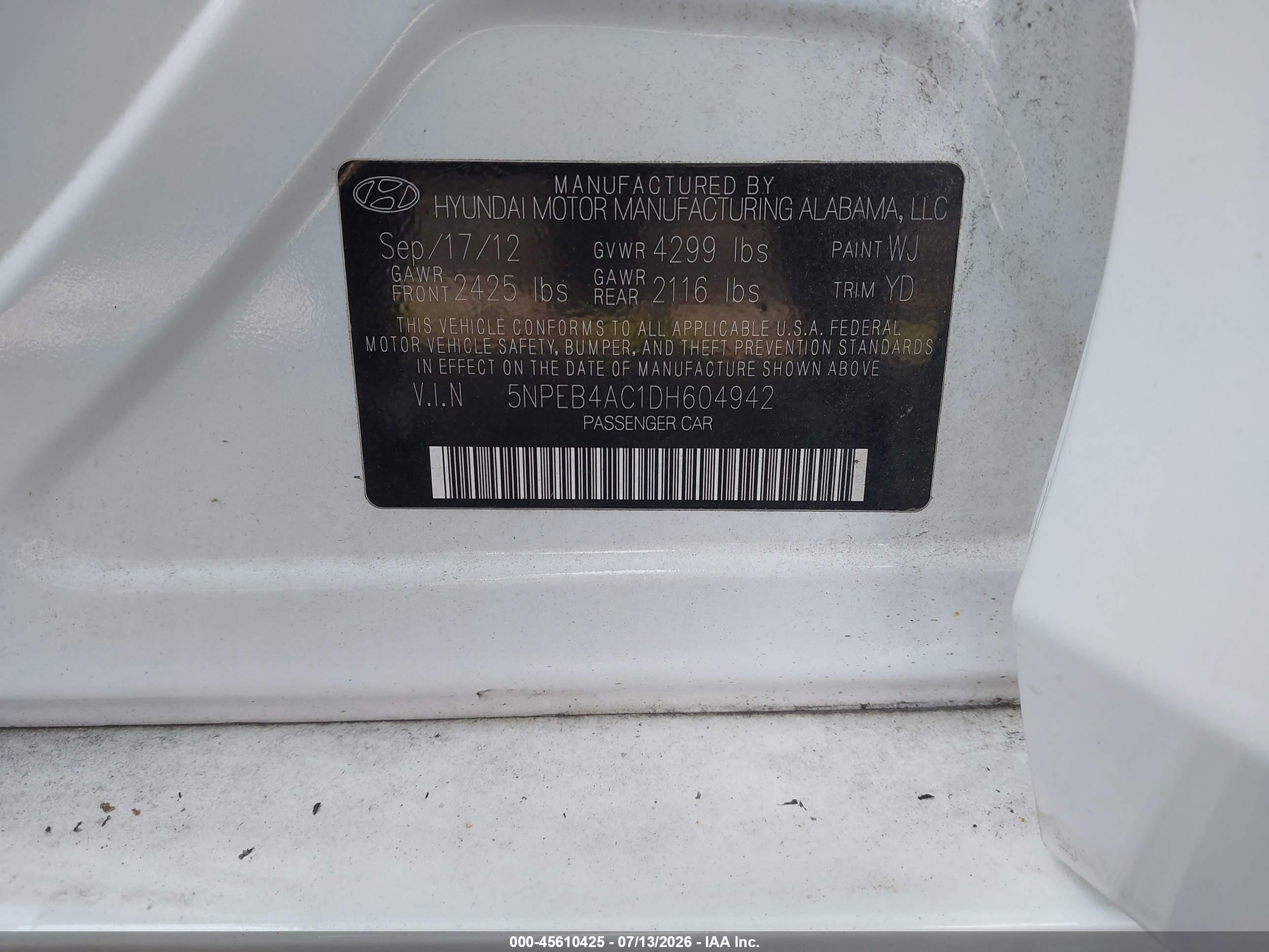 2013 Hyundai Sonata Gls White vin: 5NPEB4AC1DH604942