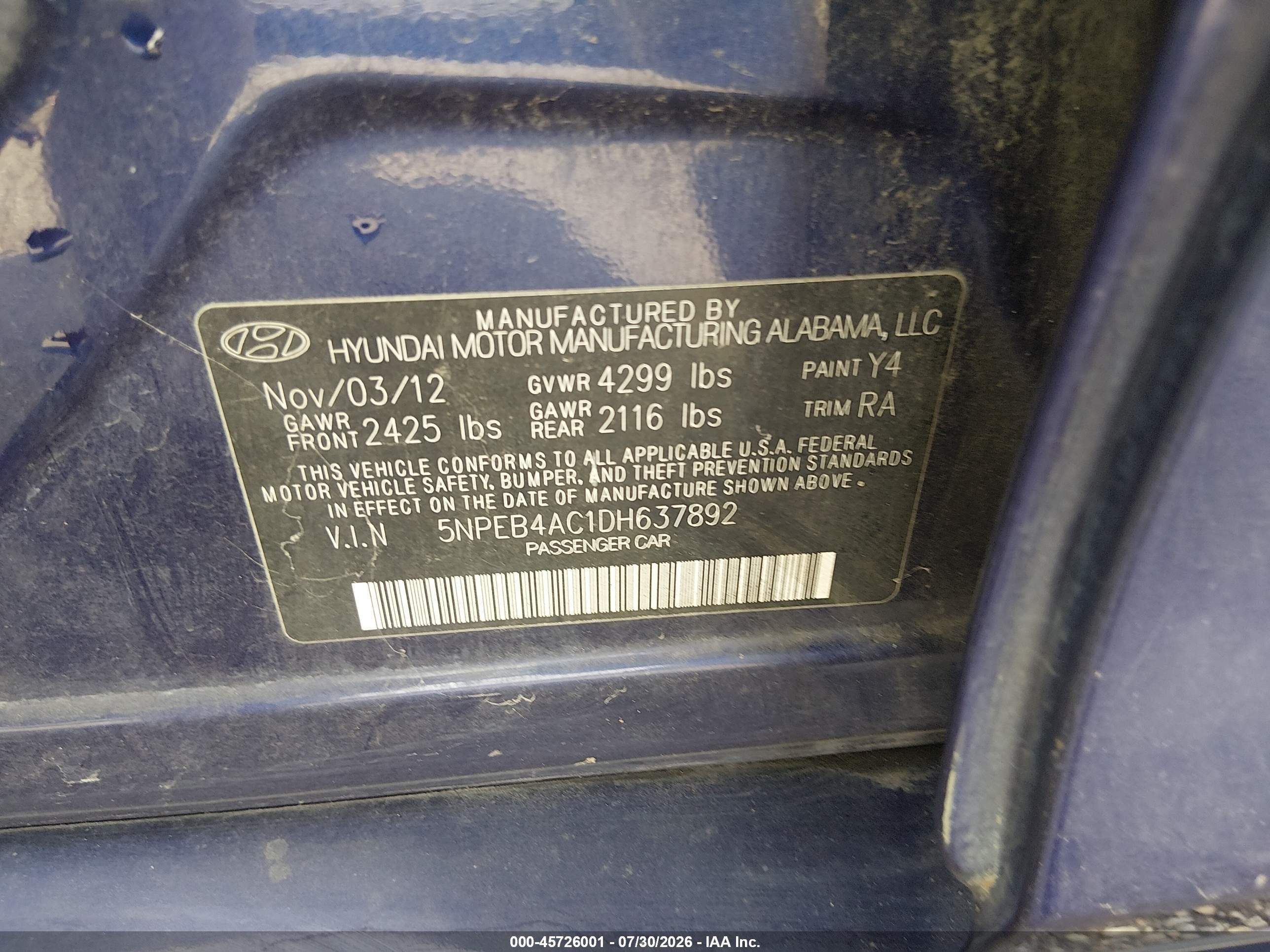 2013 Hyundai Sonata Gls Blue vin: 5NPEB4AC1DH637892