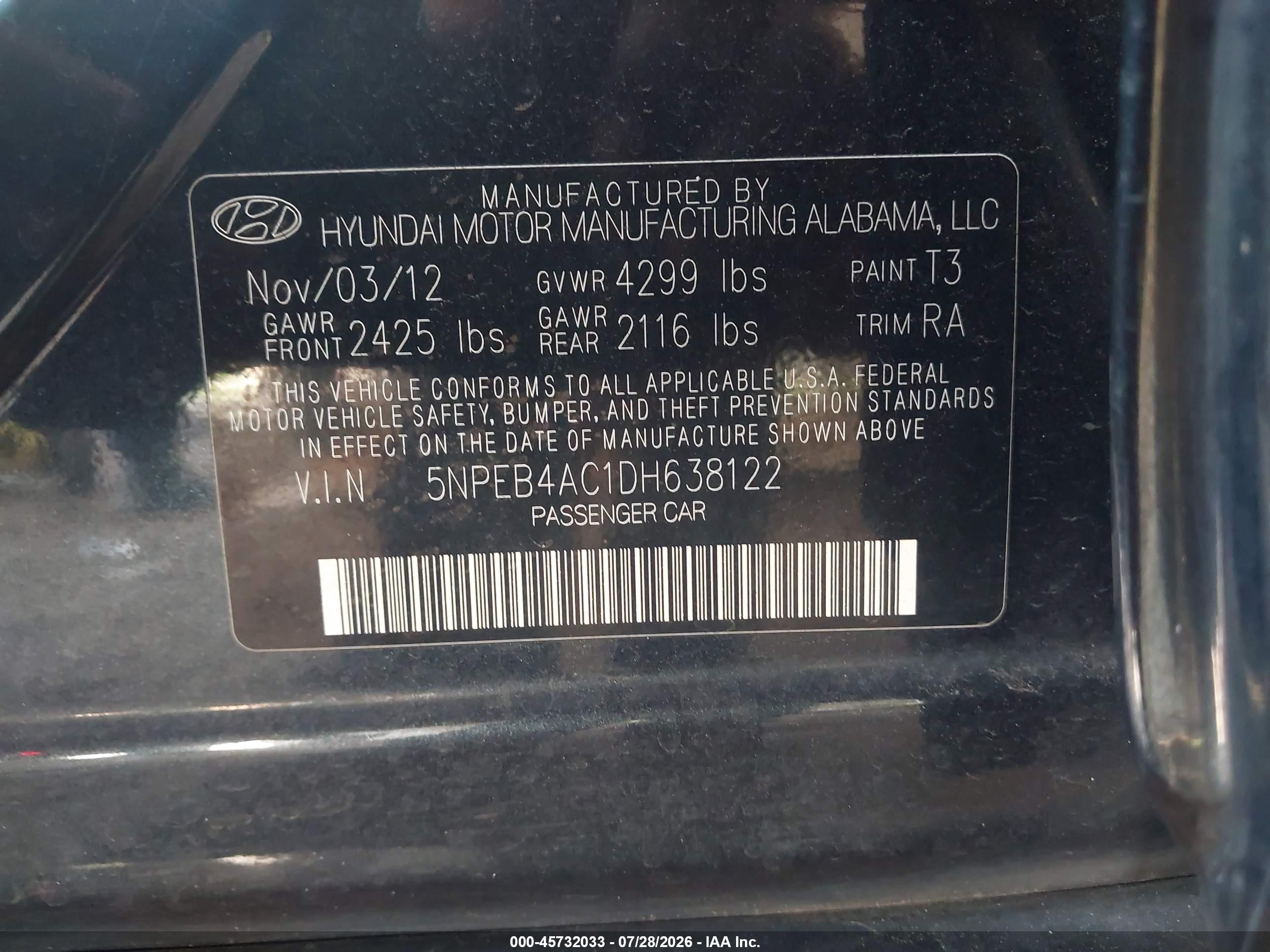 2013 Hyundai Sonata Gls Black vin: 5NPEB4AC1DH638122