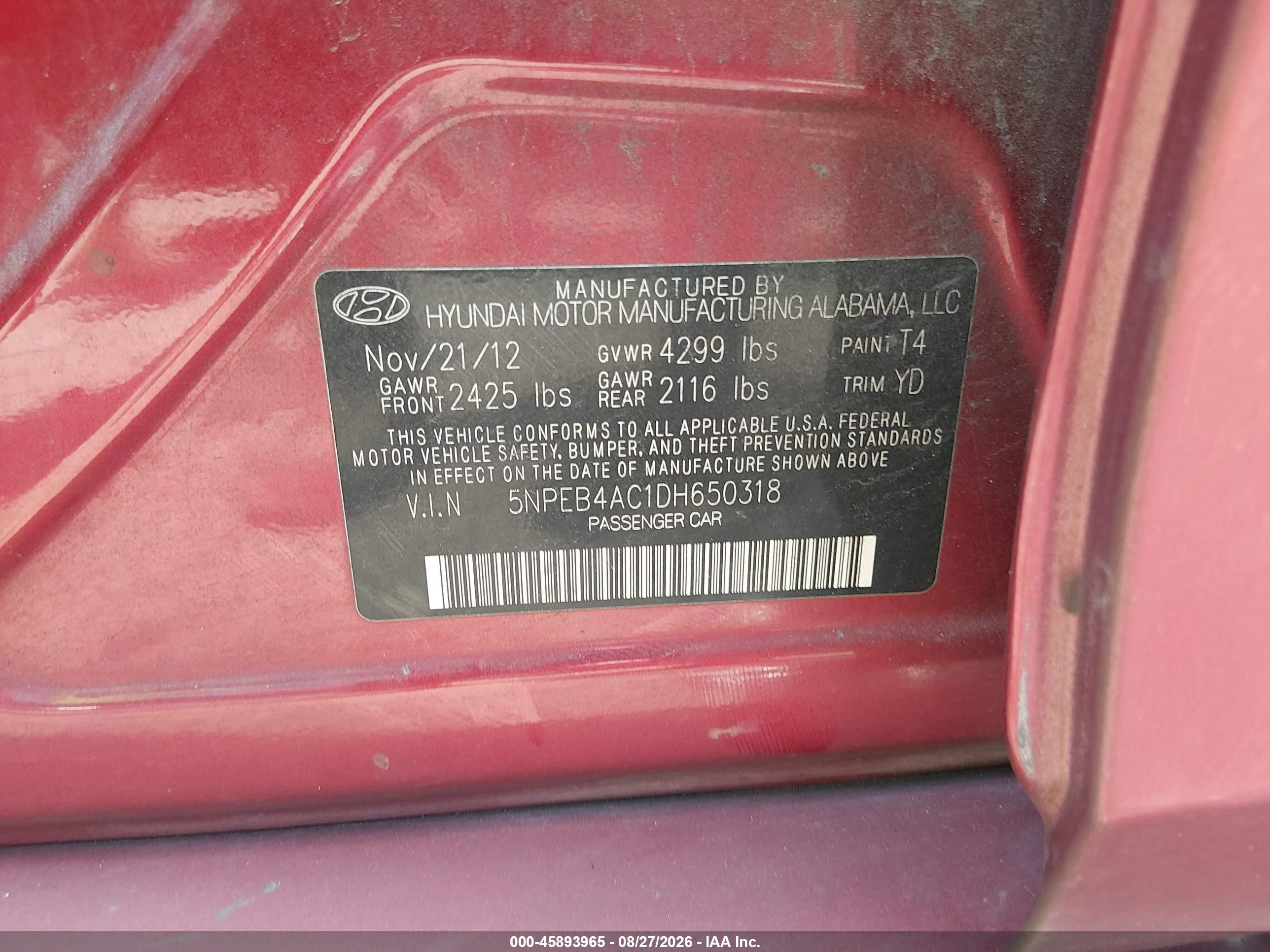 2013 Hyundai Sonata Gls Red vin: 5NPEB4AC1DH650318