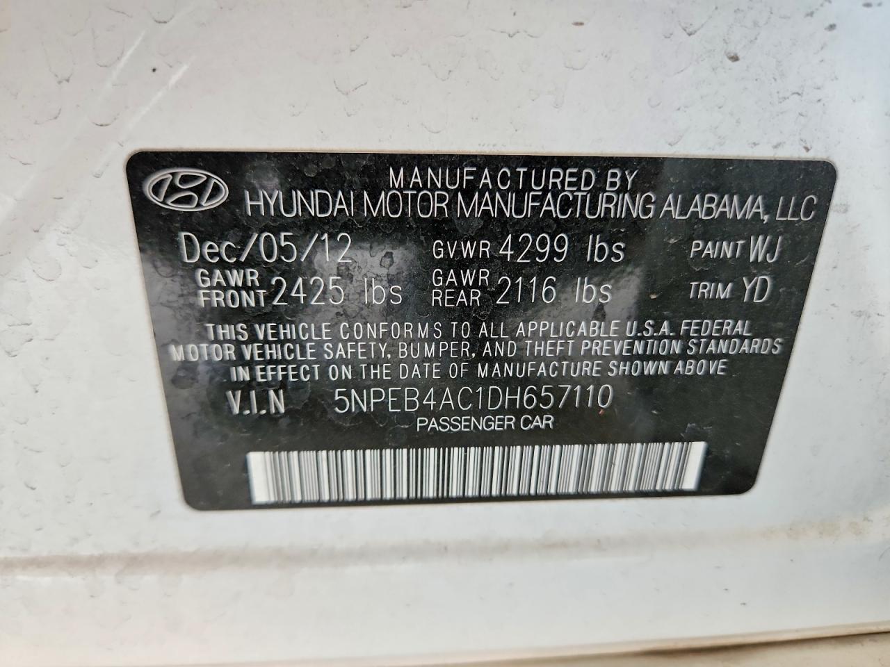 2013 Hyundai Sonata Gls White vin: 5NPEB4AC1DH657110