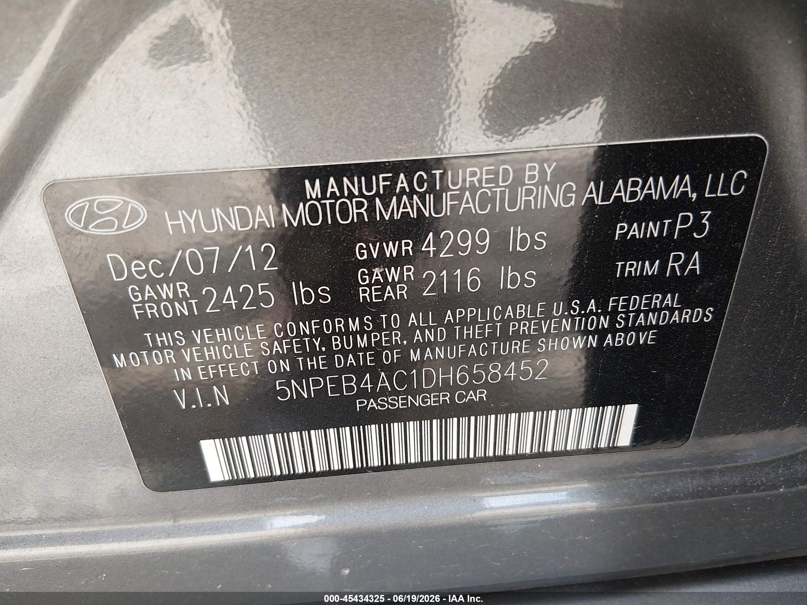 2013 Hyundai Sonata Gls Gray vin: 5NPEB4AC1DH658452