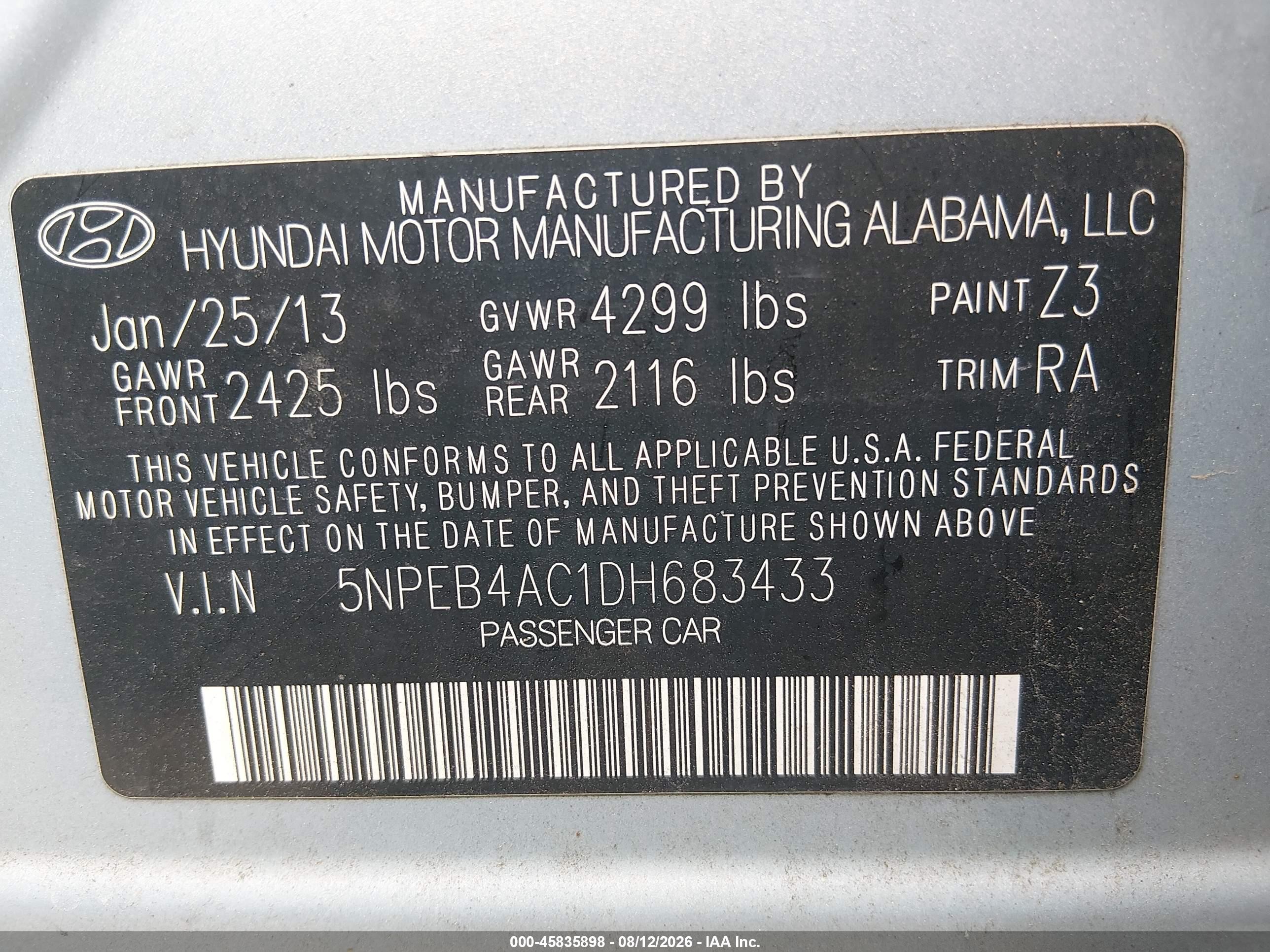 2013 Hyundai Sonata Gls Light Blue vin: 5NPEB4AC1DH683433