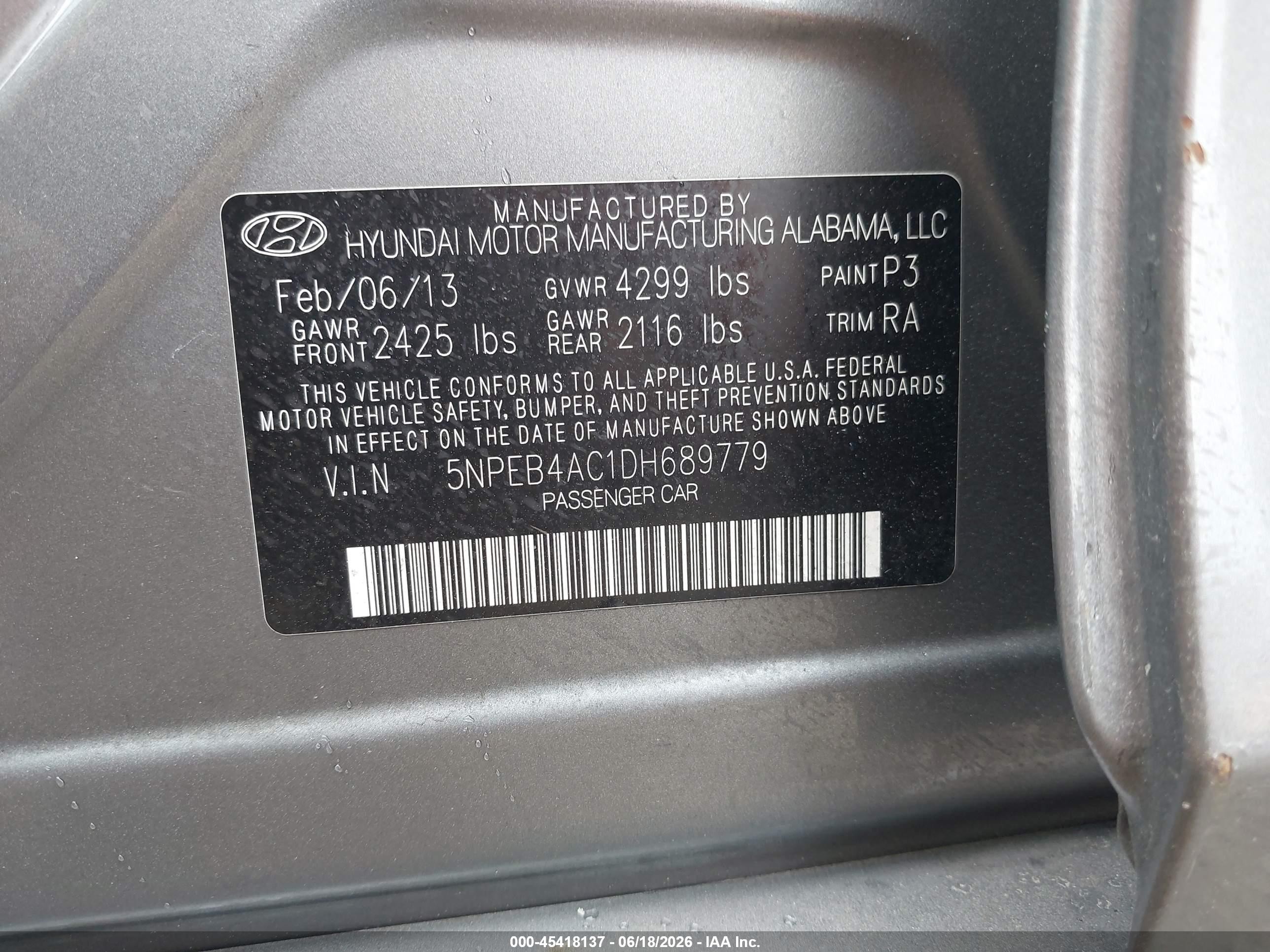 2013 Hyundai Sonata Gls Gray vin: 5NPEB4AC1DH689779