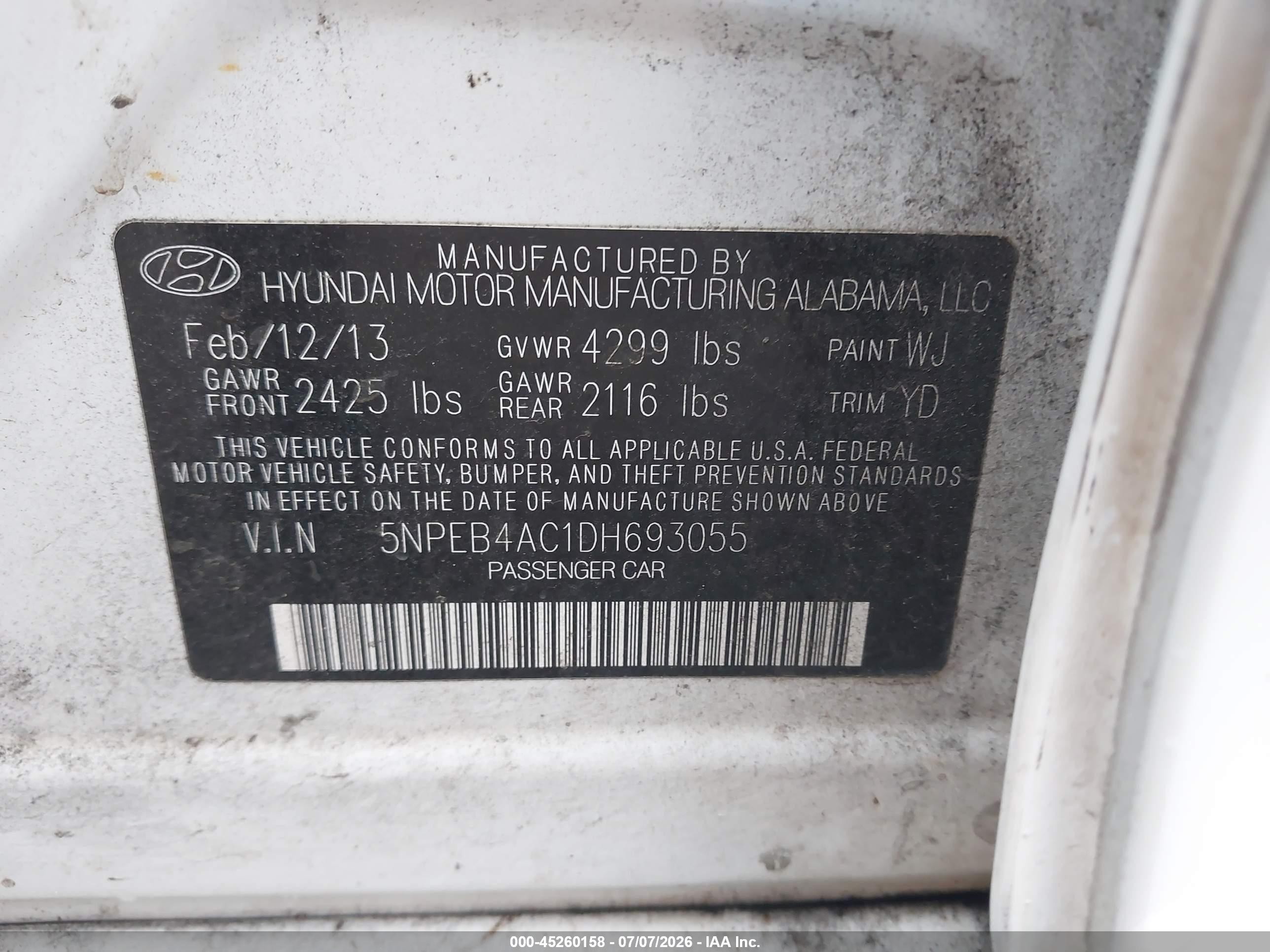 2013 Hyundai Sonata Gls Белый vin: 5NPEB4AC1DH693055