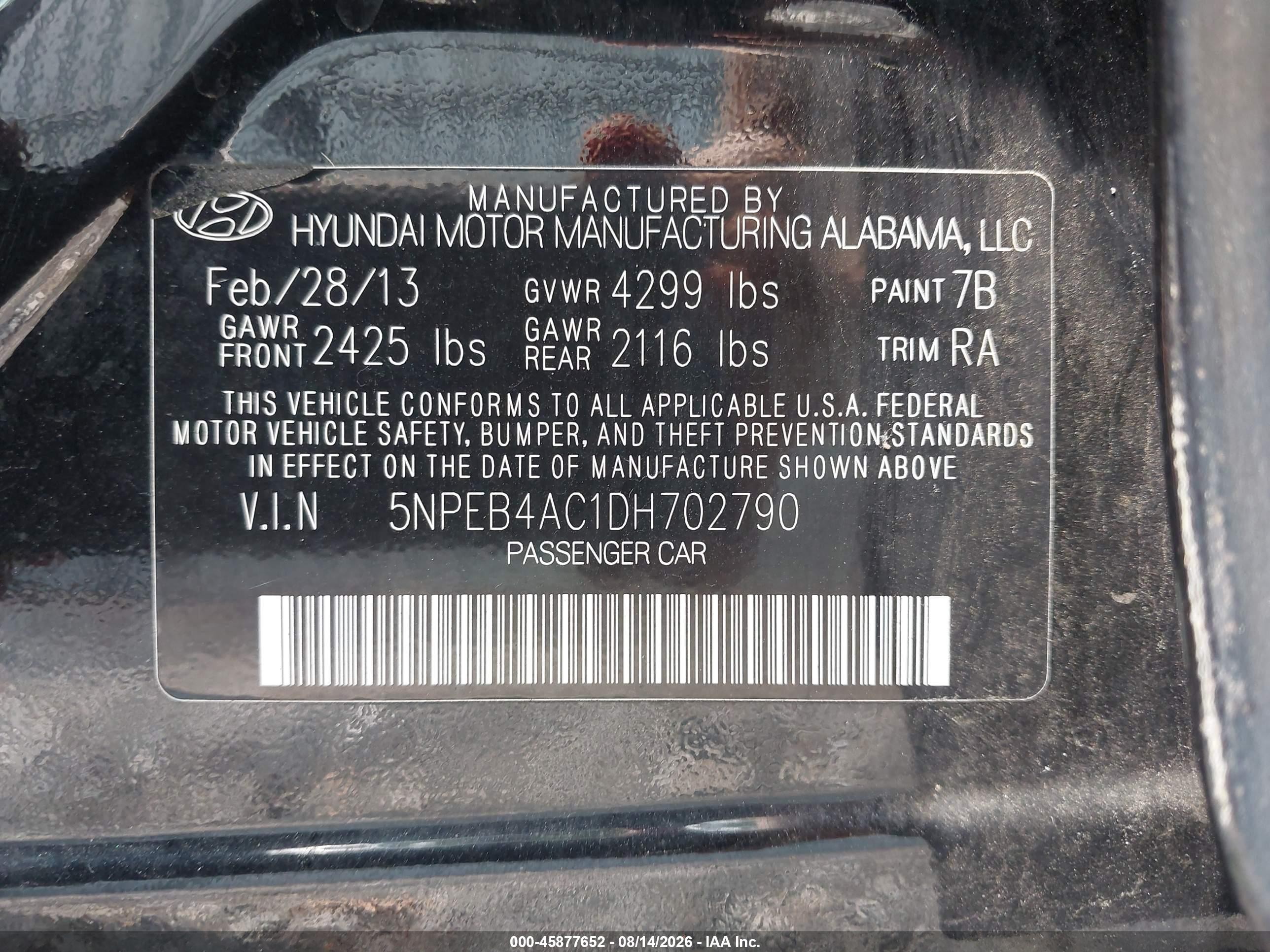 2013 Hyundai Sonata Gls Black vin: 5NPEB4AC1DH702790