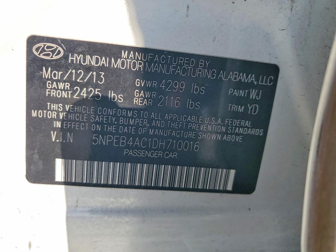 2013 Hyundai Sonata Gls White vin: 5NPEB4AC1DH710016