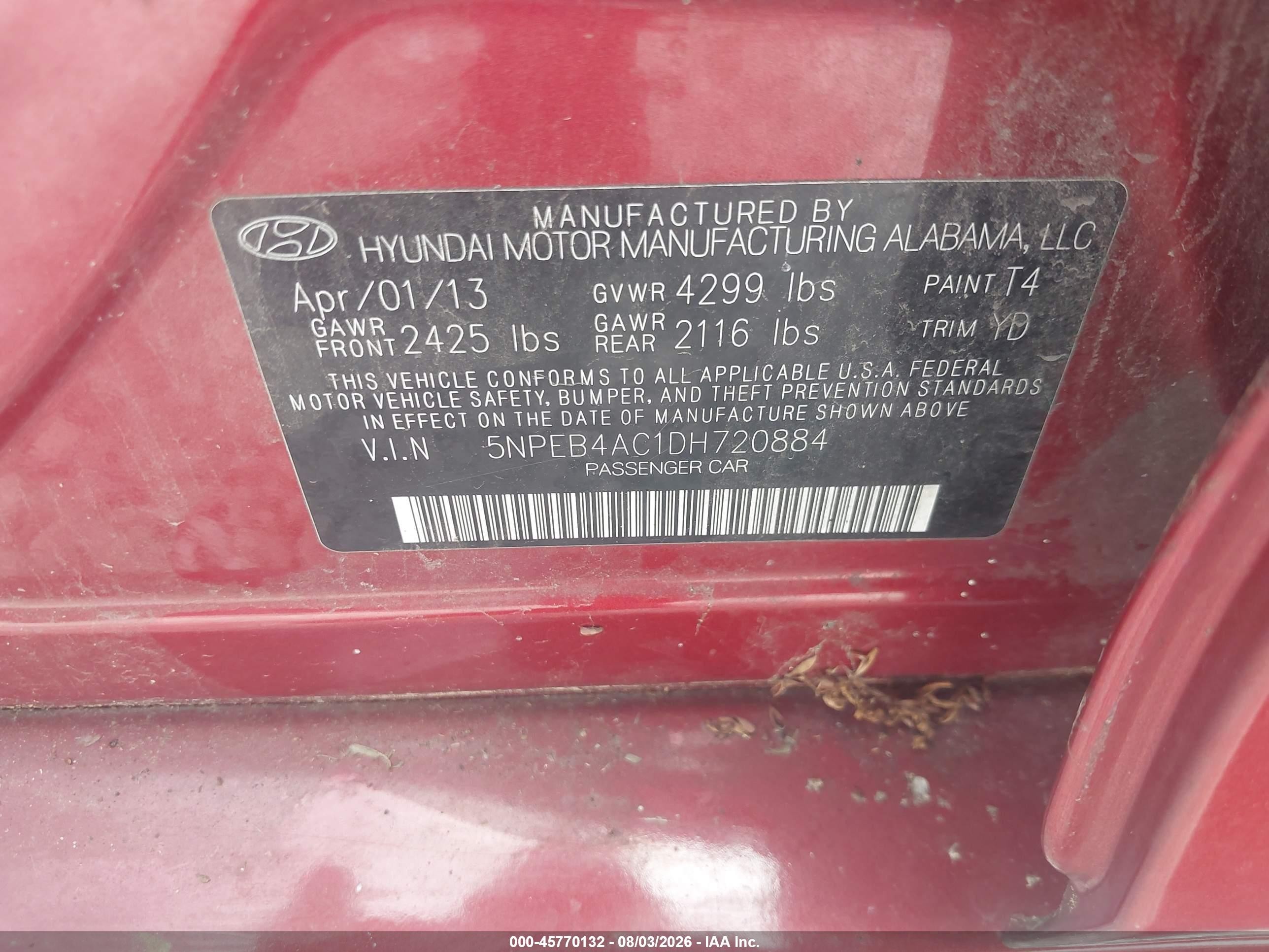 2013 Hyundai Sonata Gls Red vin: 5NPEB4AC1DH720884