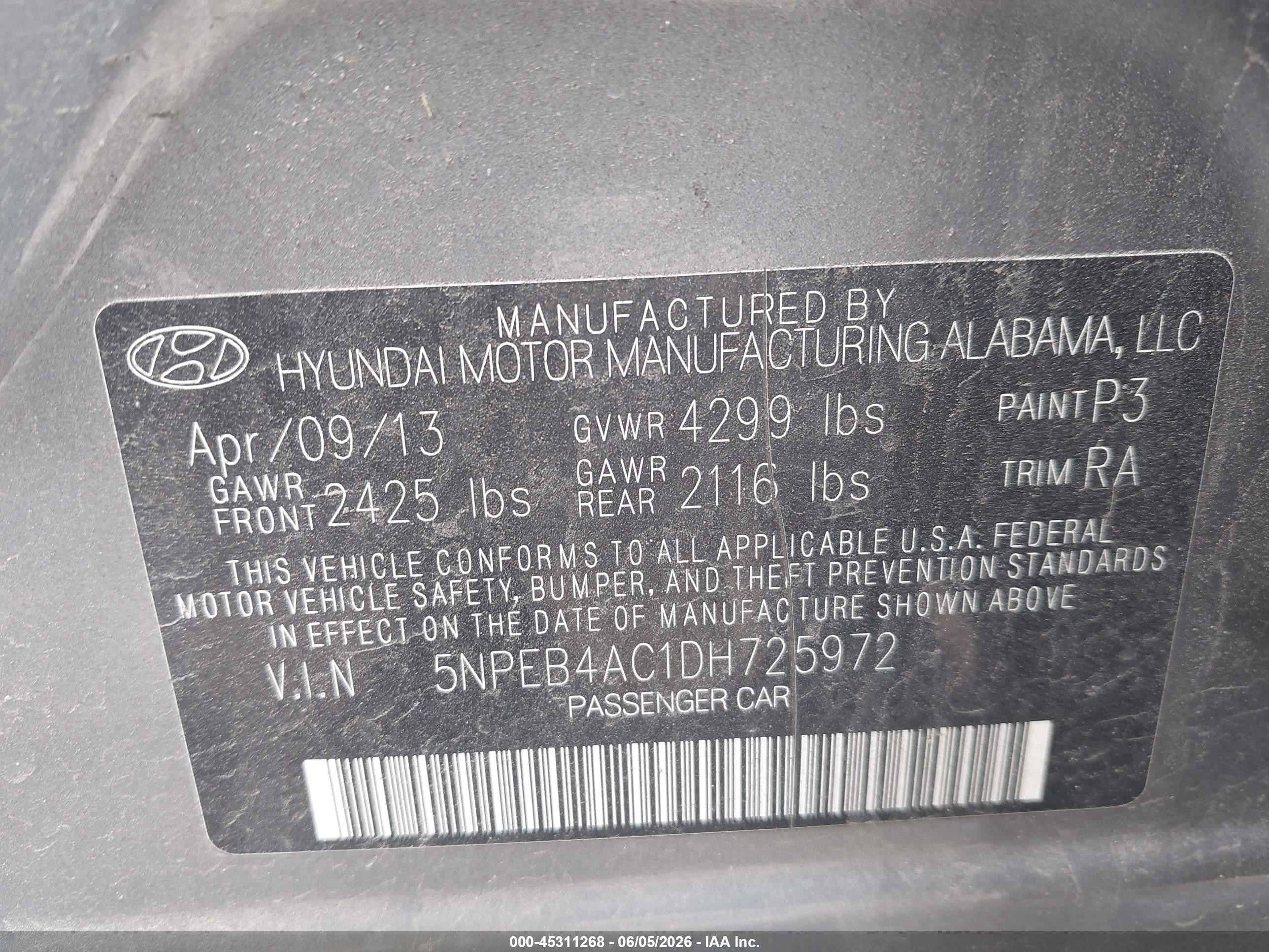 2013 Hyundai Sonata Gls Gray vin: 5NPEB4AC1DH725972