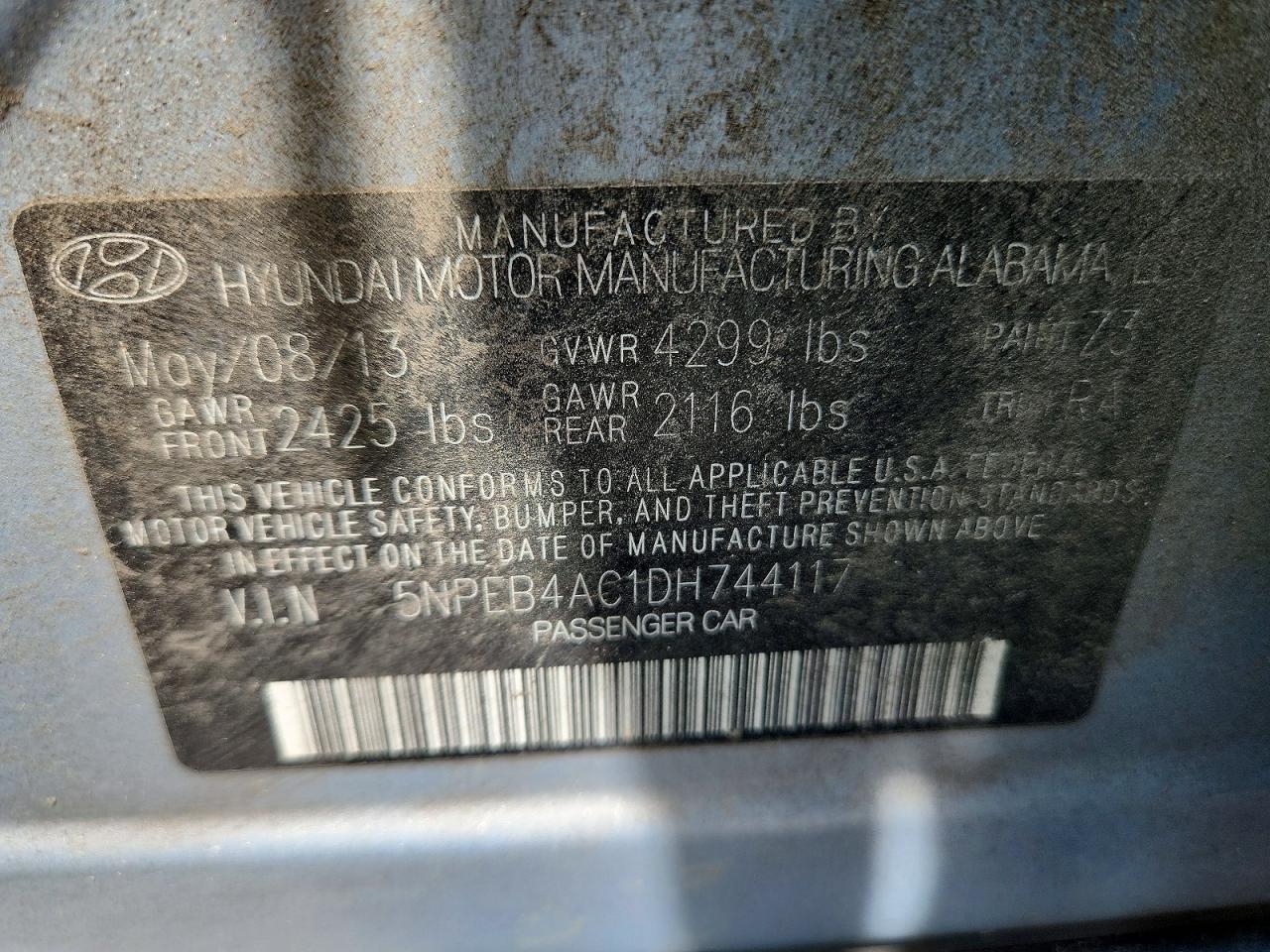 2013 Hyundai Sonata Blue vin: 5NPEB4AC1DH744117