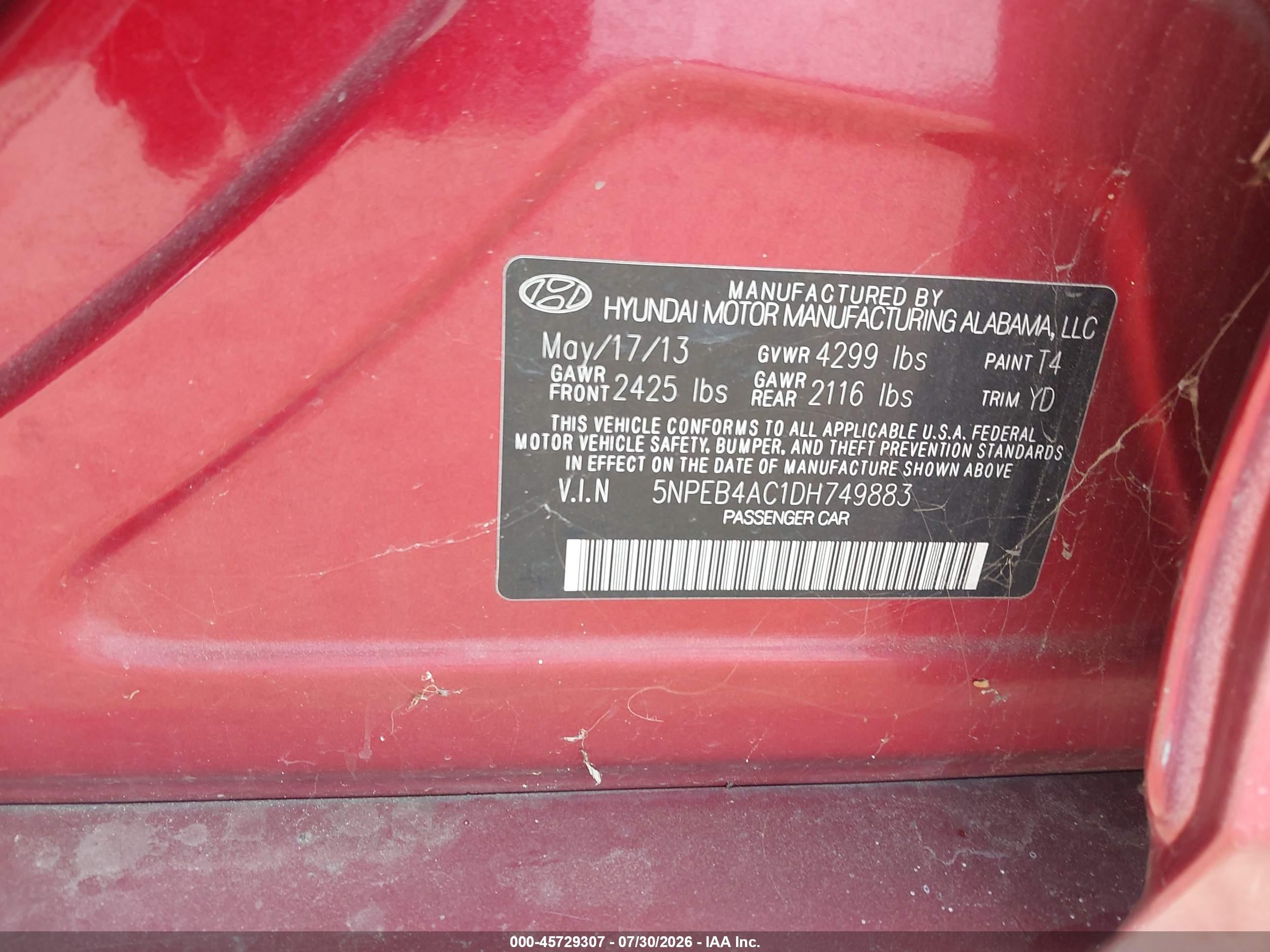2013 Hyundai Sonata Gls Red vin: 5NPEB4AC1DH749883
