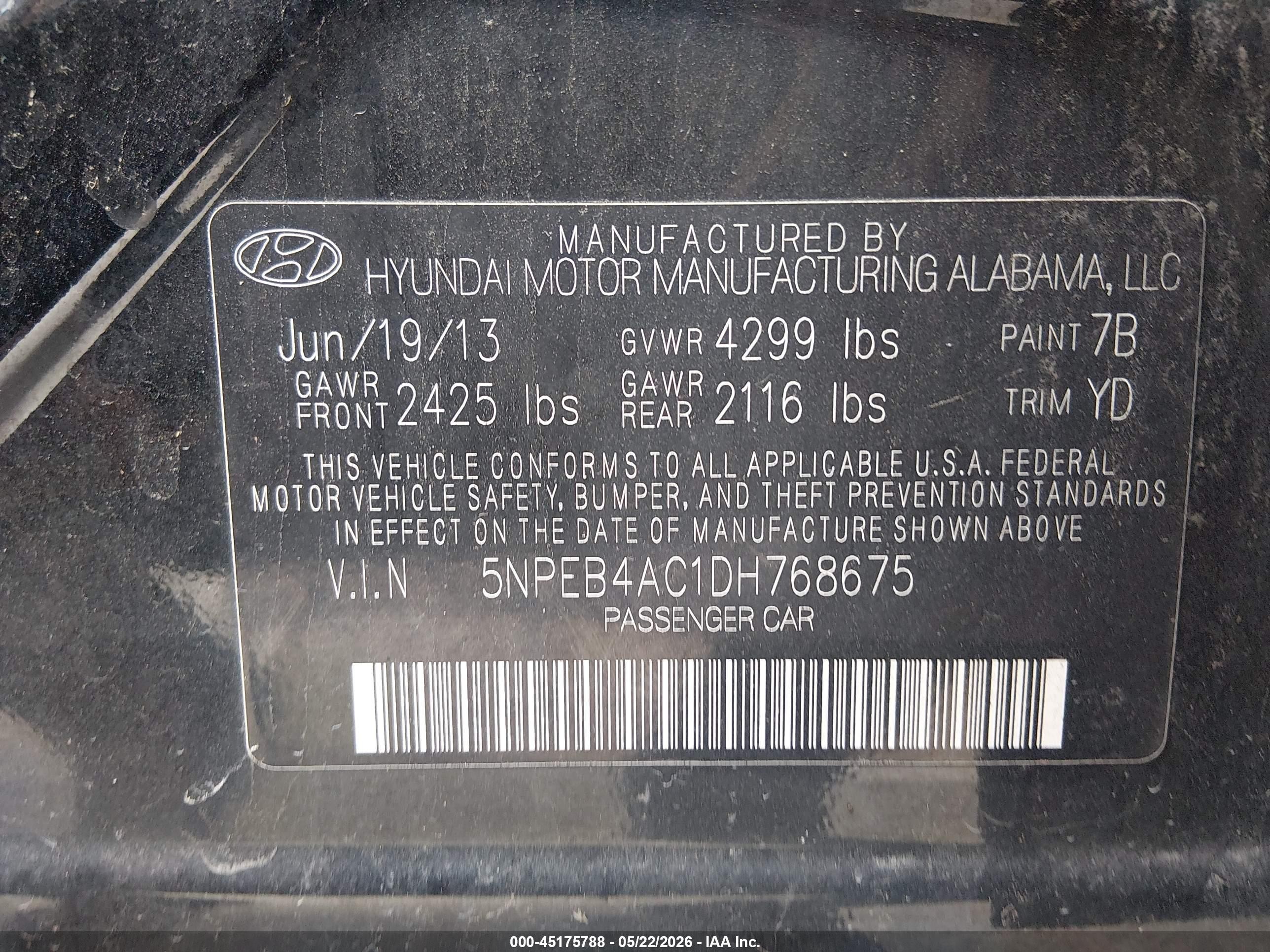 2013 Hyundai Sonata Gls Black vin: 5NPEB4AC1DH768675