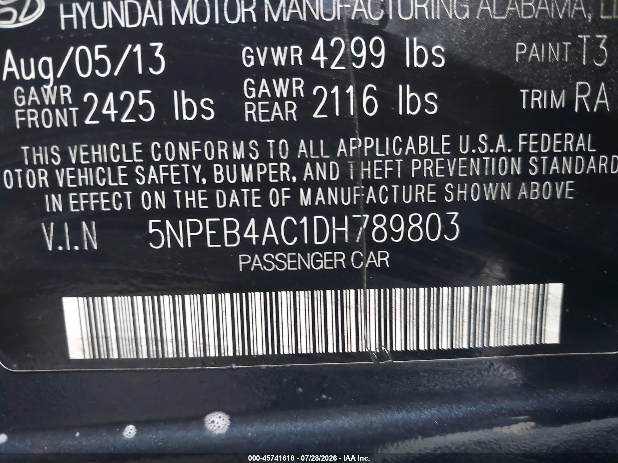 2013 Hyundai Sonata Gls Blue vin: 5NPEB4AC1DH789803