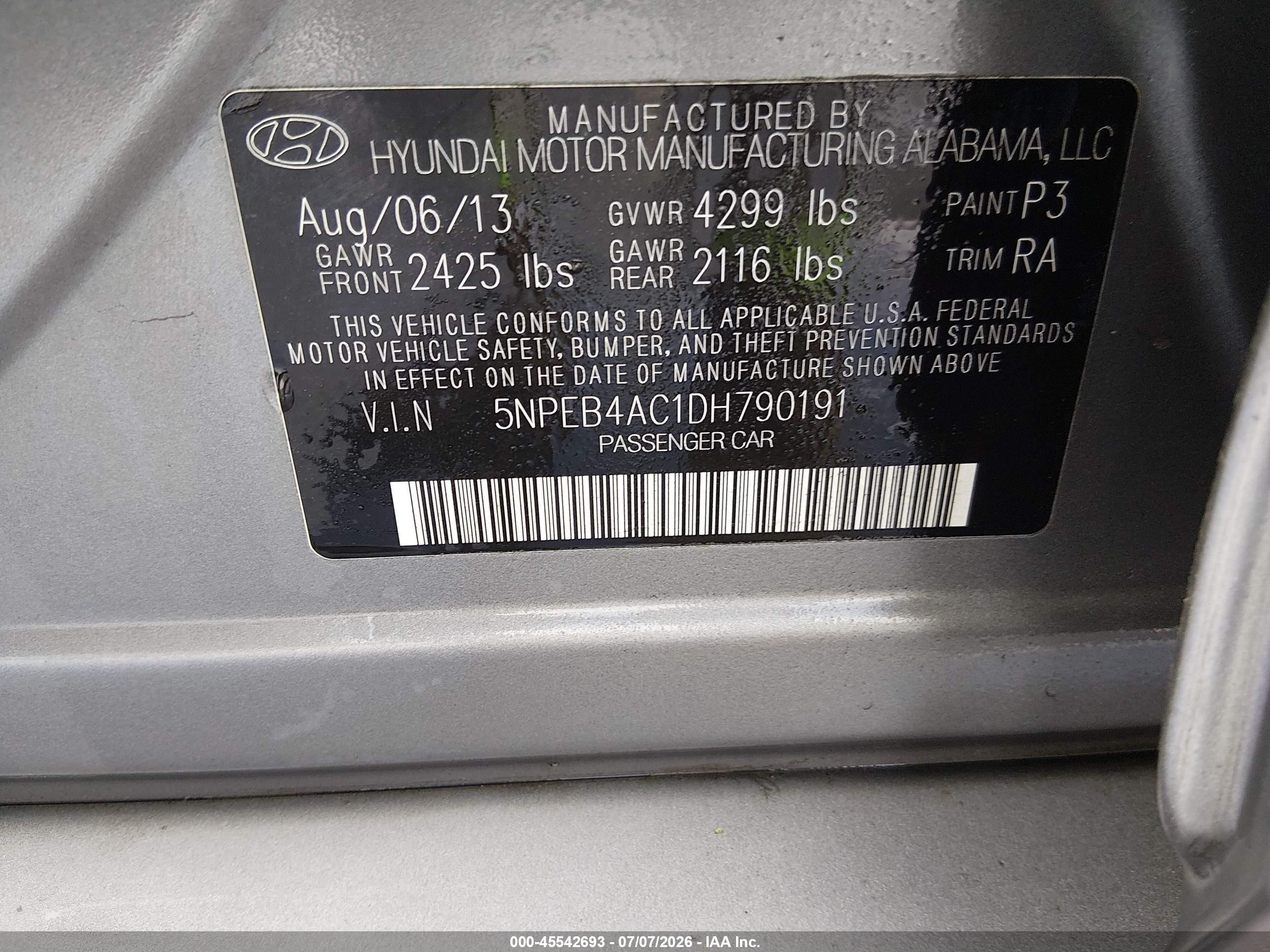 2013 Hyundai Sonata Gls Gray vin: 5NPEB4AC1DH790191