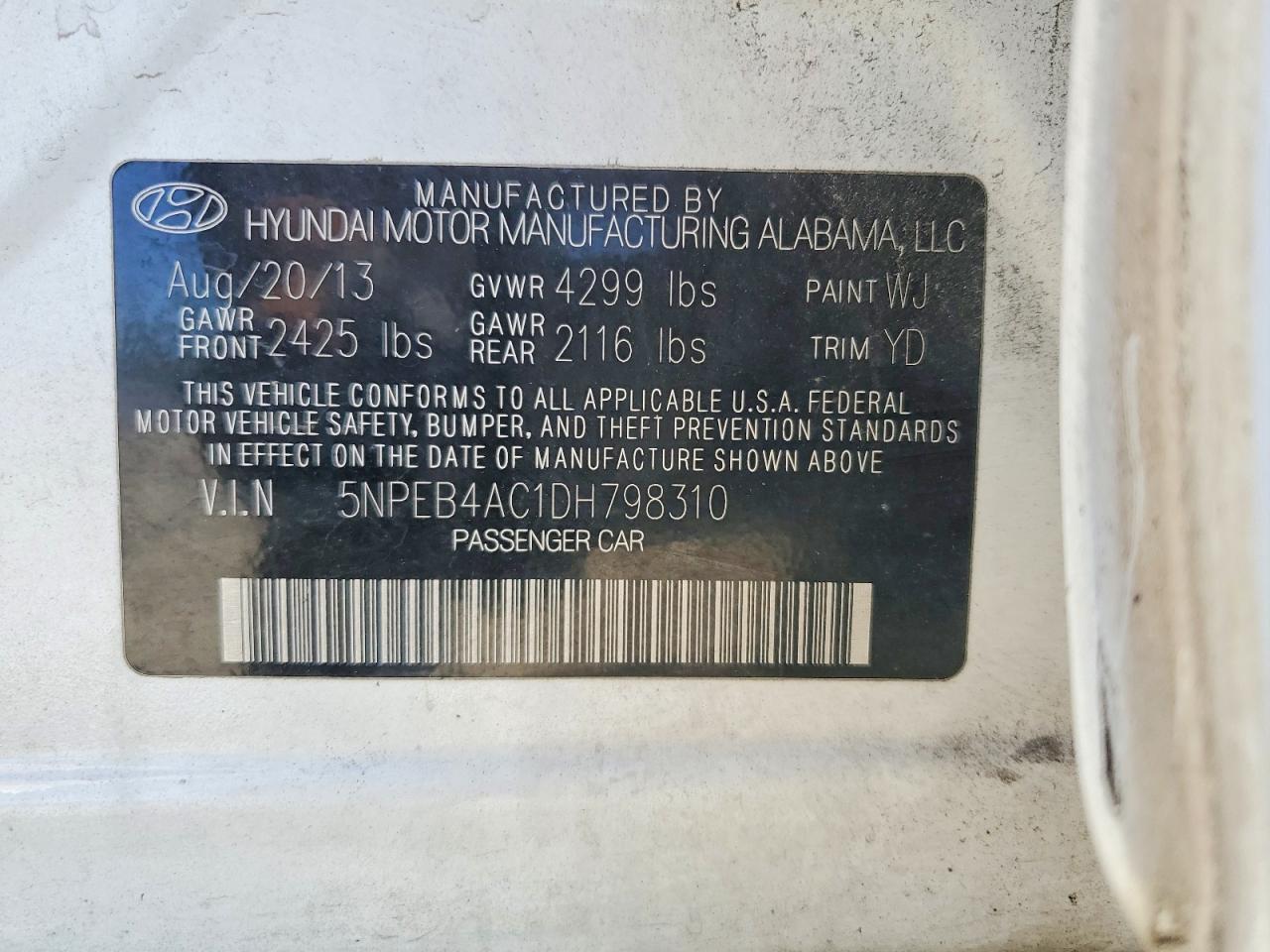 2013 Hyundai Sonata Gls White vin: 5NPEB4AC1DH798310