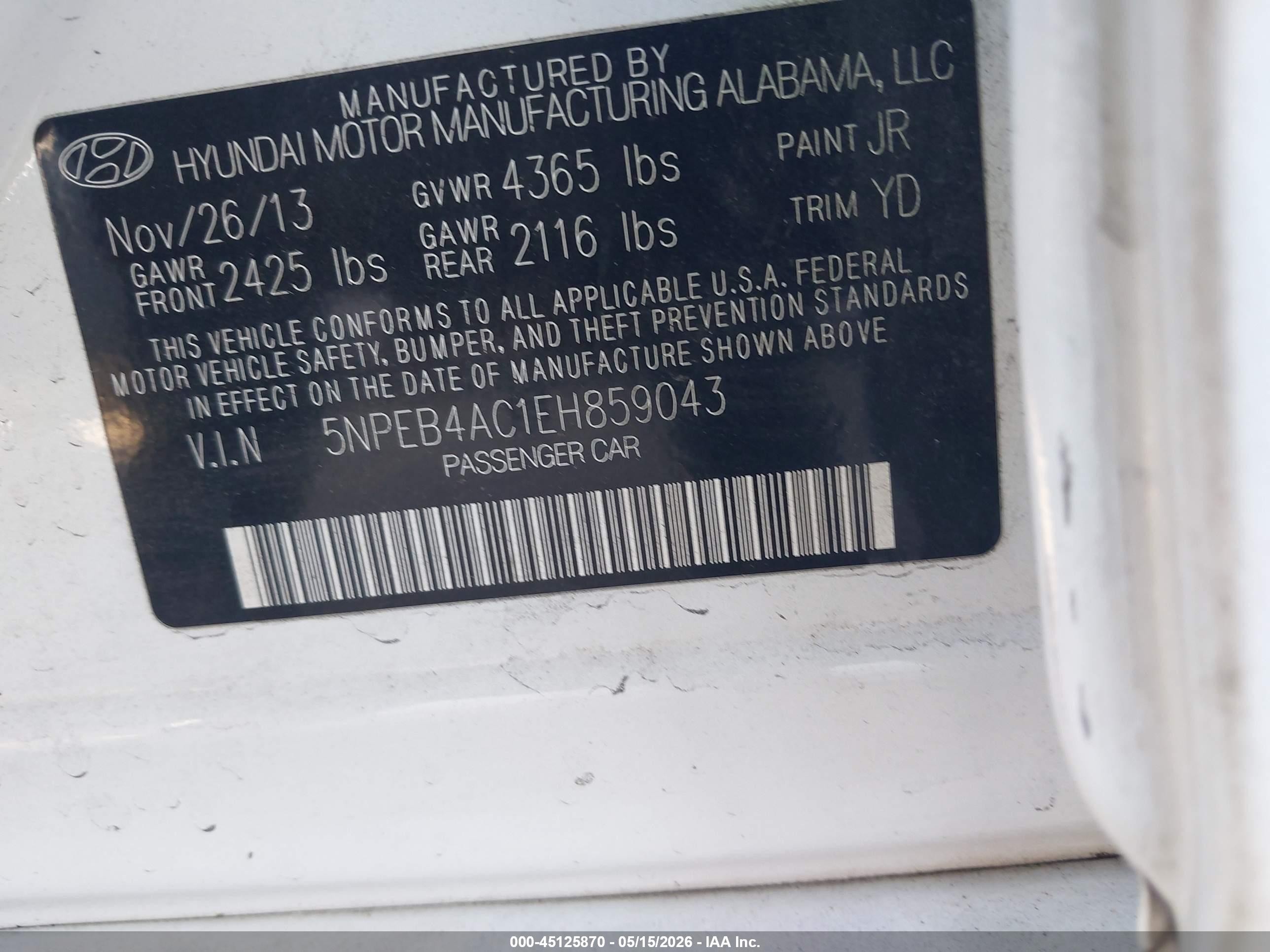 2014 Hyundai Sonata Gls White vin: 5NPEB4AC1EH859043