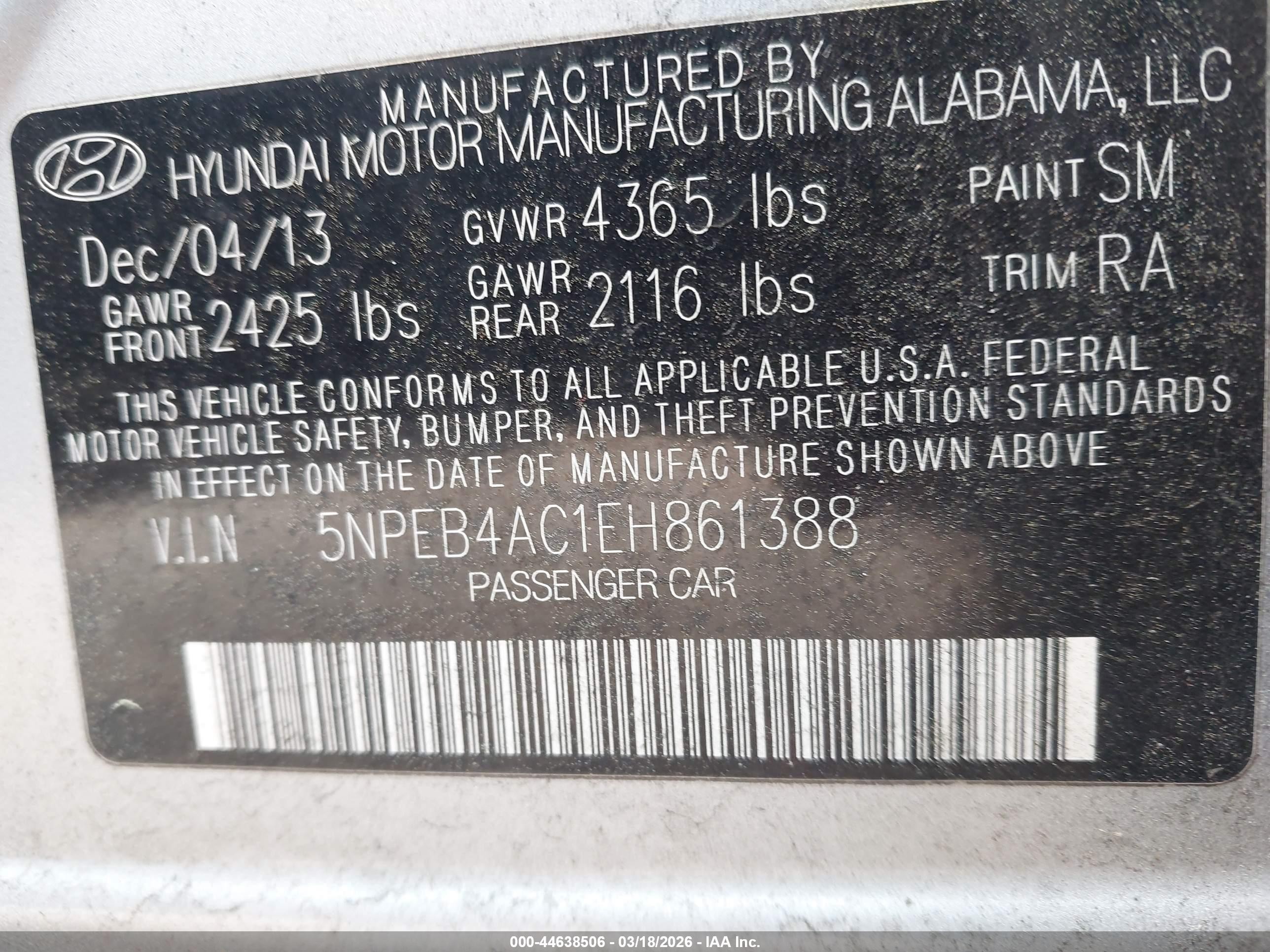 2014 Hyundai Sonata Gls Серый vin: 5NPEB4AC1EH861388
