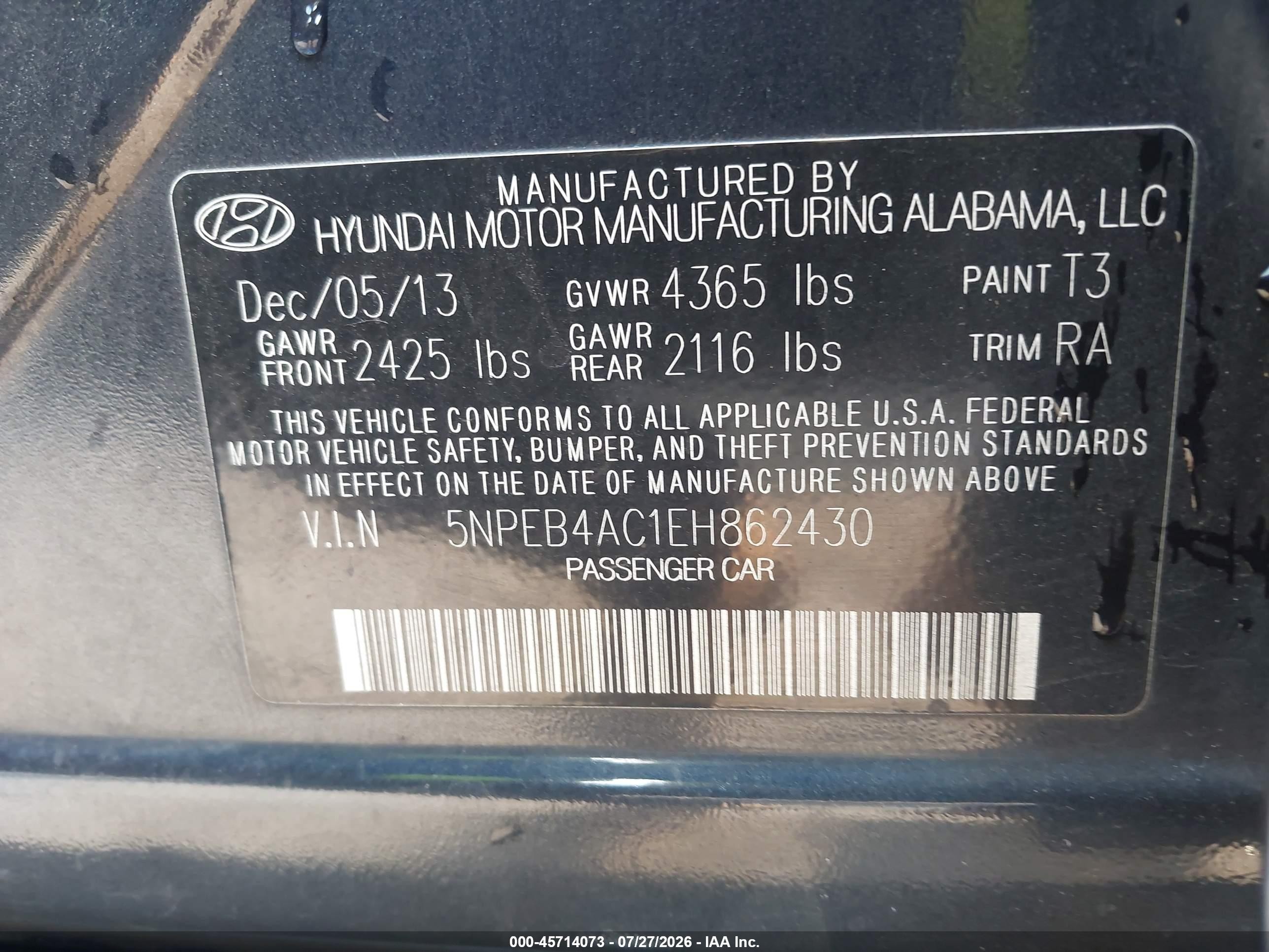2014 Hyundai Sonata Gls Blue vin: 5NPEB4AC1EH862430