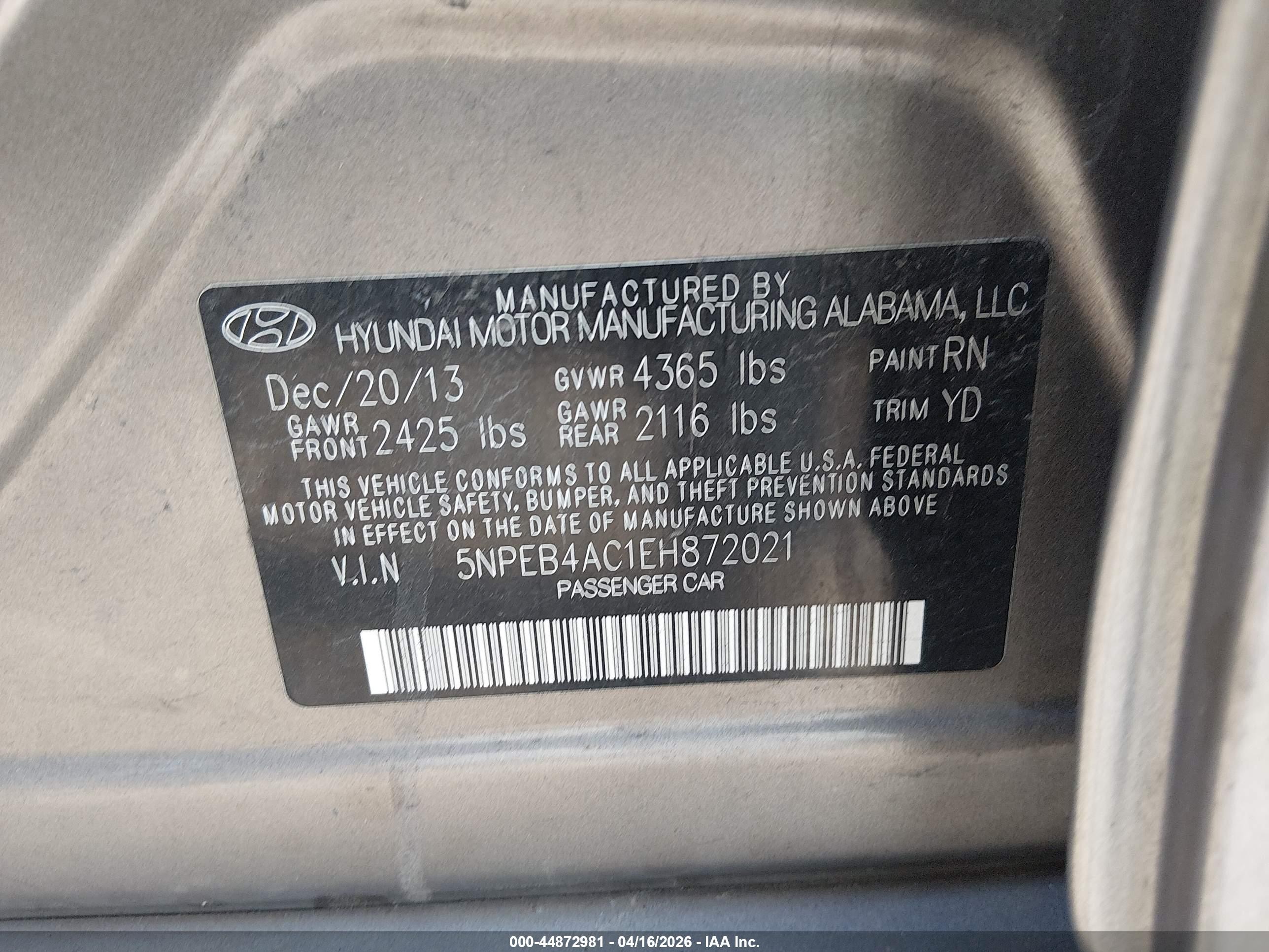 2014 Hyundai Sonata Gls Champagne vin: 5NPEB4AC1EH872021