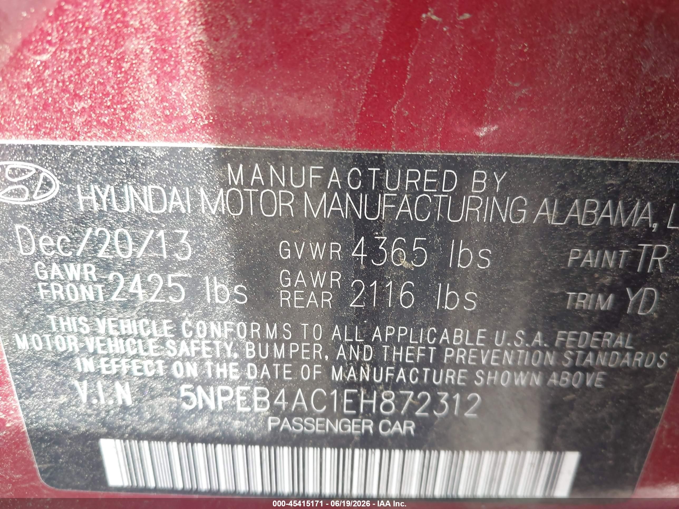 2014 Hyundai Sonata Gls Red vin: 5NPEB4AC1EH872312