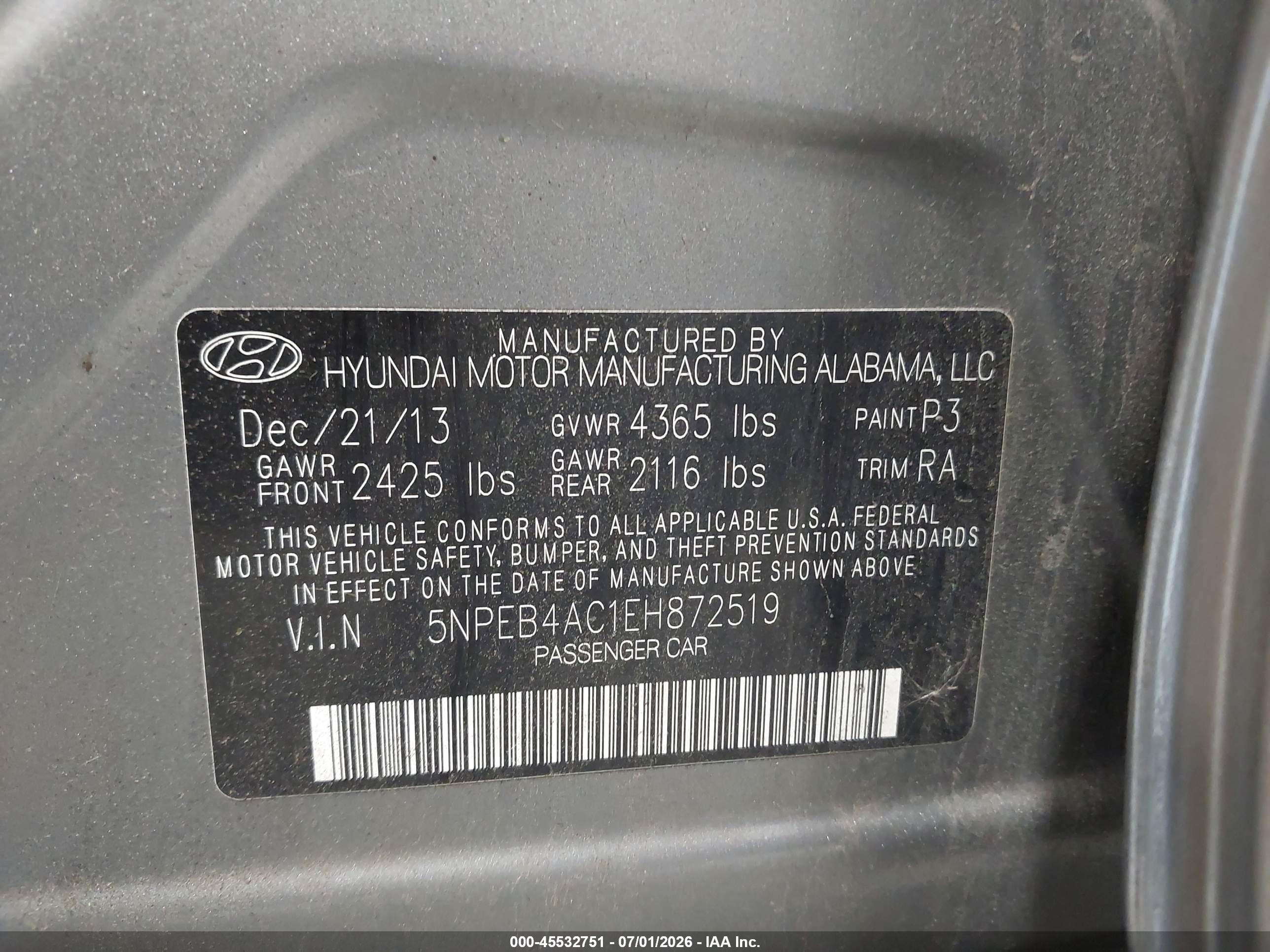2014 Hyundai Sonata Gls Gray vin: 5NPEB4AC1EH872519
