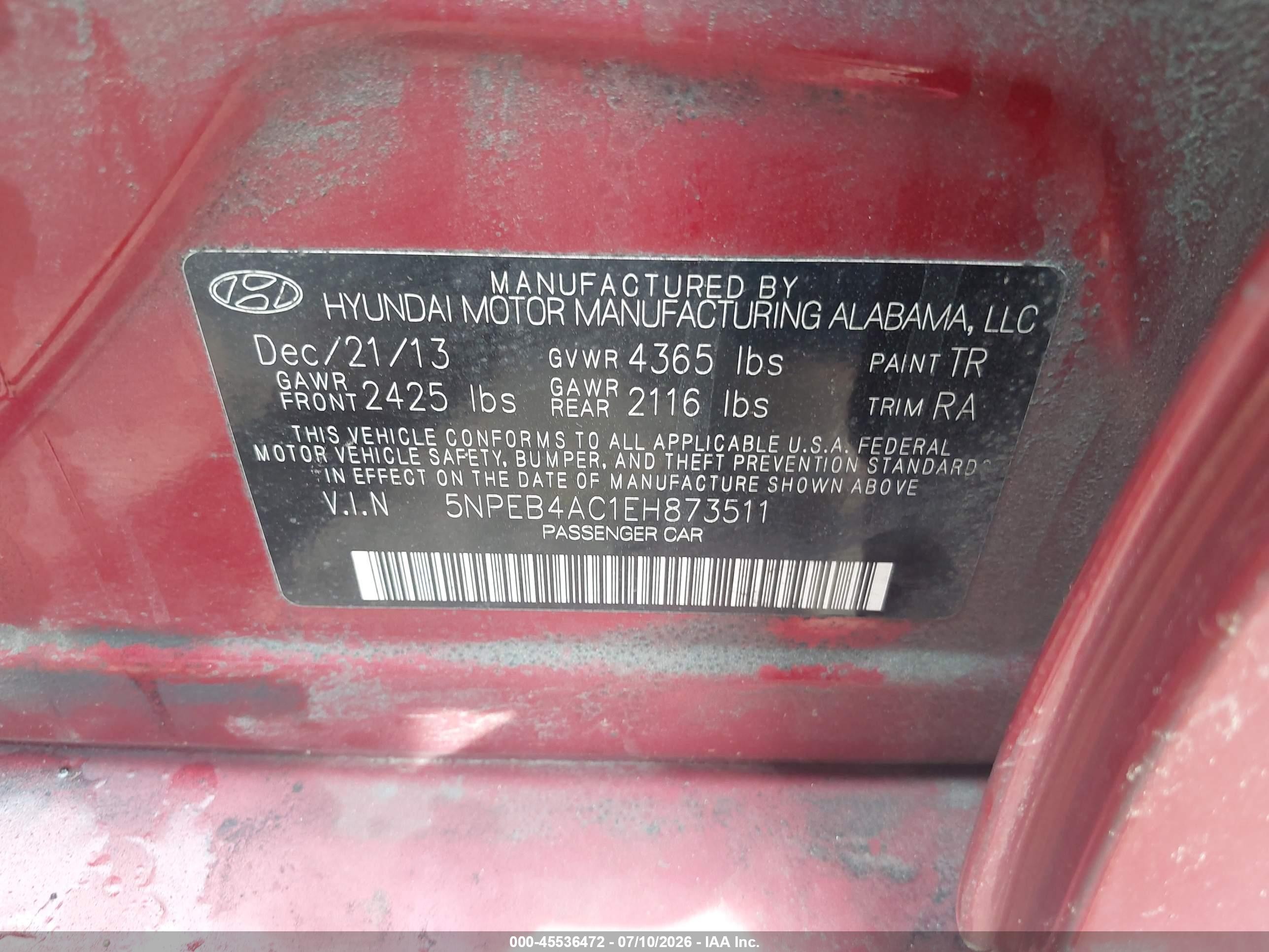 2014 Hyundai Sonata Gls Red vin: 5NPEB4AC1EH873511