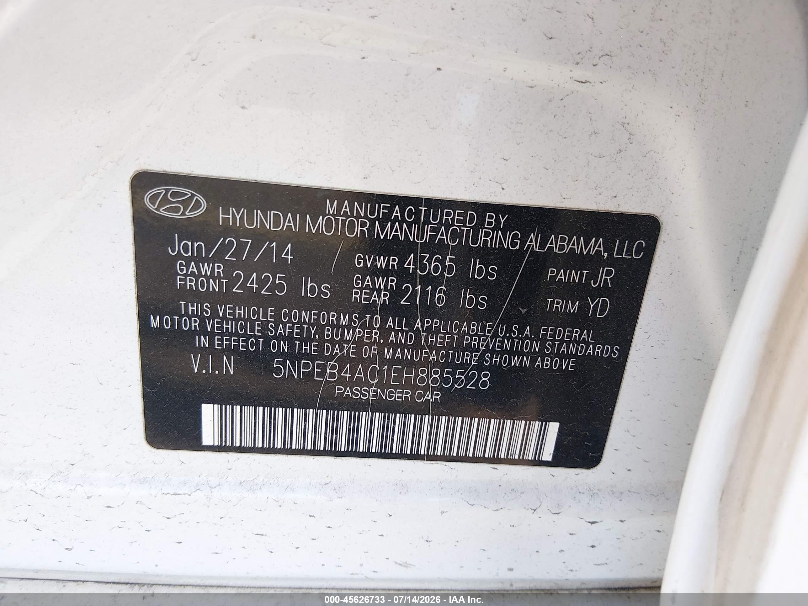 2014 Hyundai Sonata Gls White vin: 5NPEB4AC1EH885528