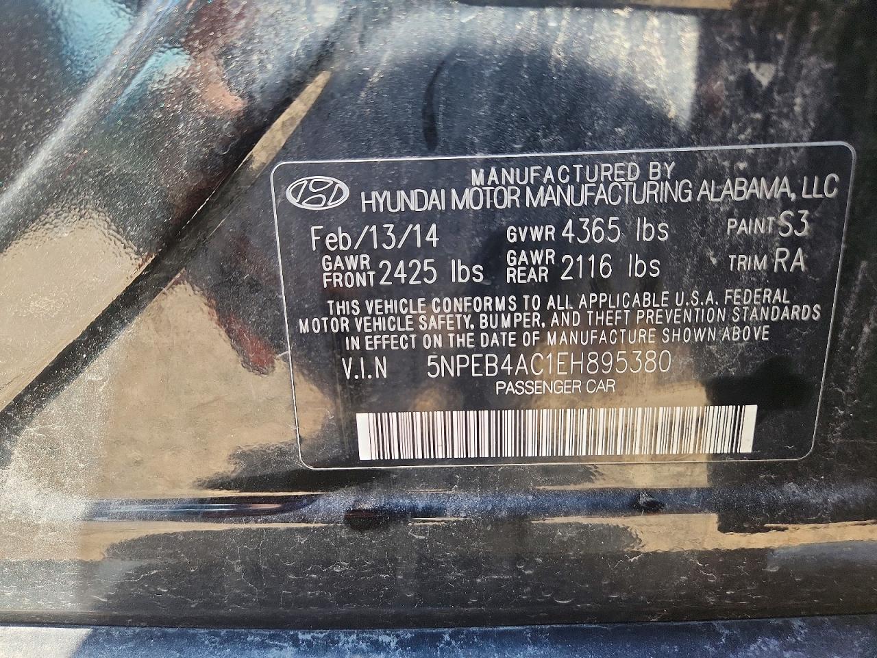 2014 Hyundai Sonata Gls Black vin: 5NPEB4AC1EH895380