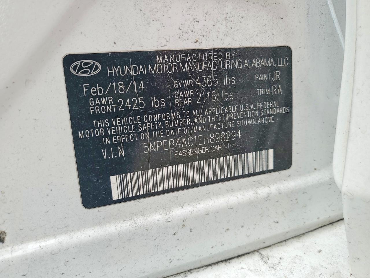 2014 Hyundai Sonata Gls White vin: 5NPEB4AC1EH898294
