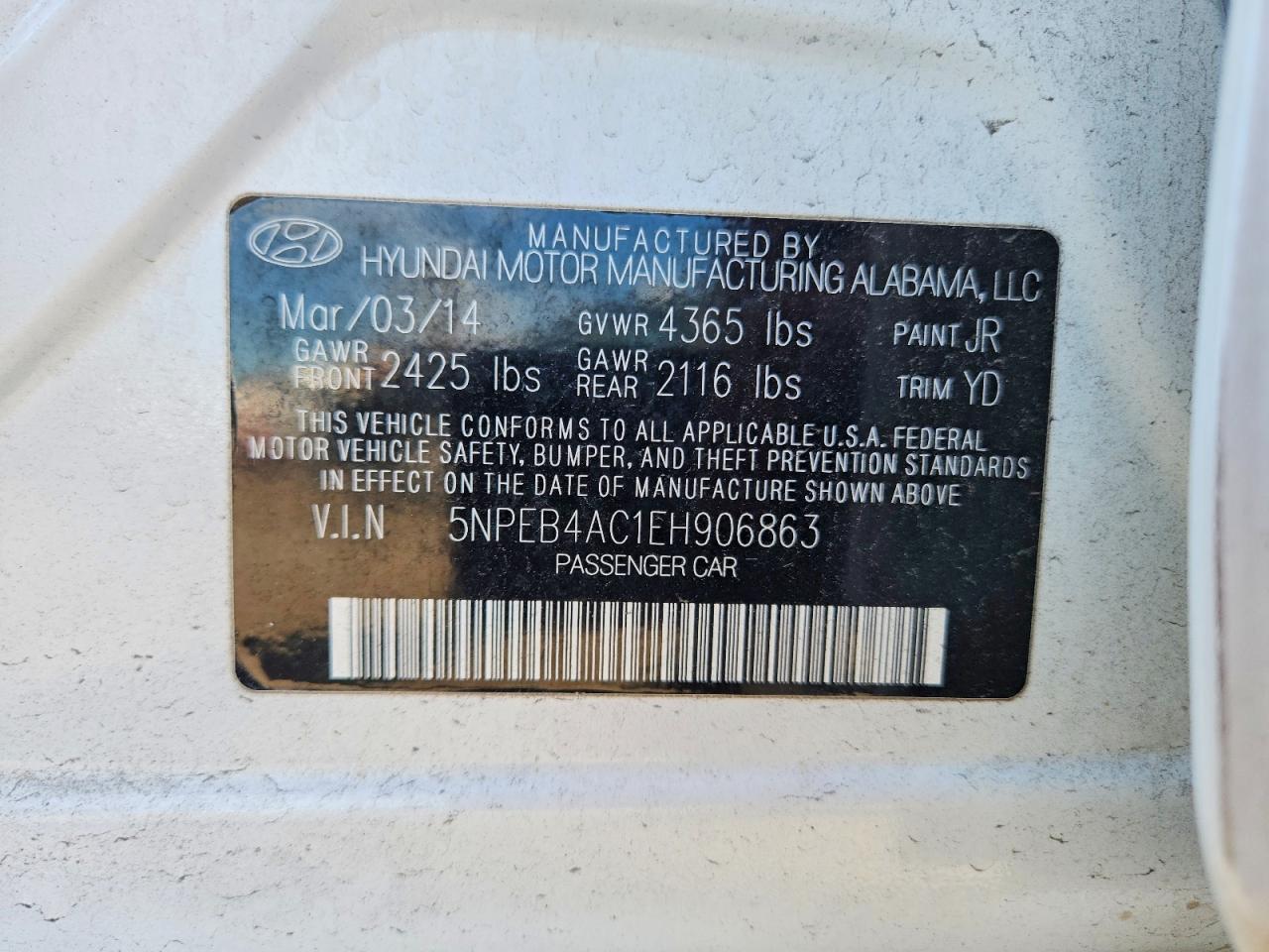 2014 Hyundai Sonata Gls White vin: 5NPEB4AC1EH906863