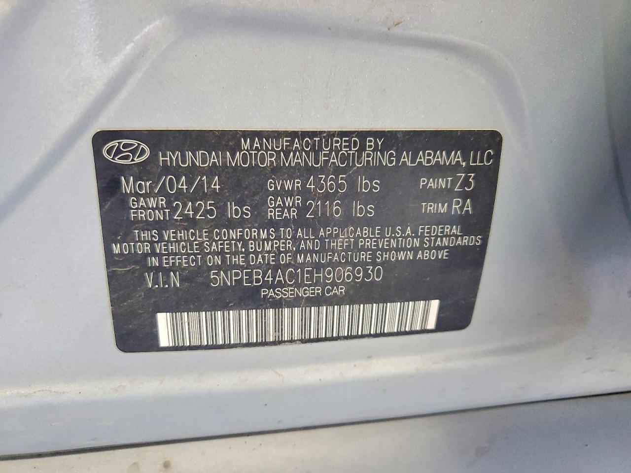 2014 Hyundai Sonata Gls Silver vin: 5NPEB4AC1EH906930