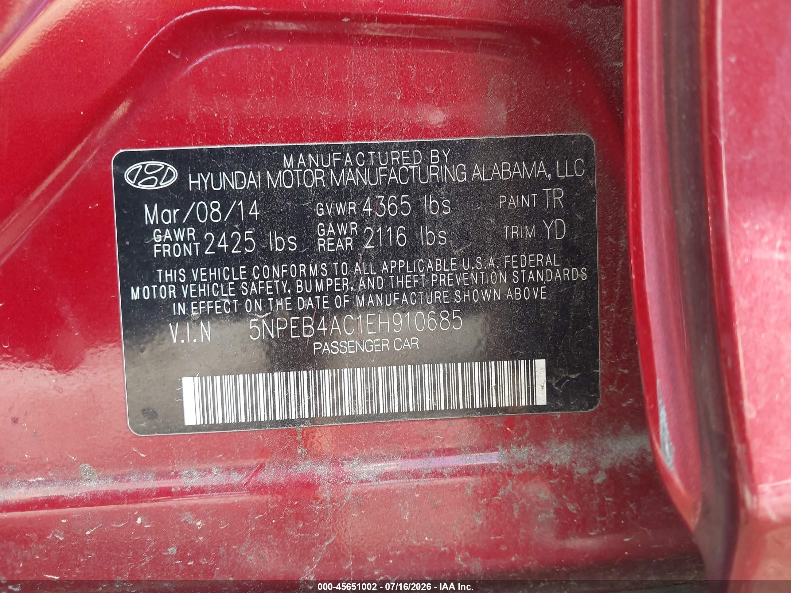 2014 Hyundai Sonata Gls Red vin: 5NPEB4AC1EH910685