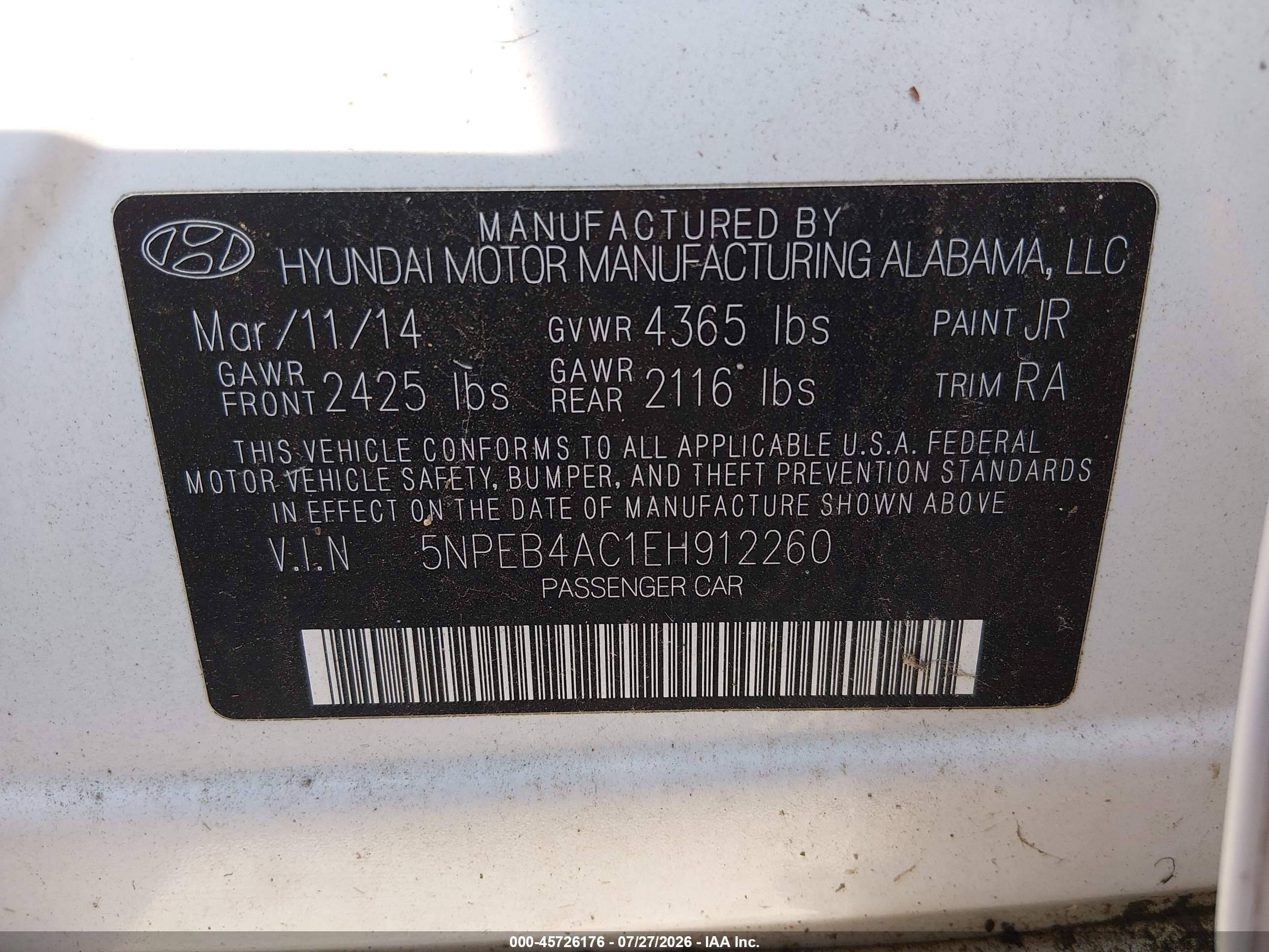 2014 Hyundai Sonata Gls White vin: 5NPEB4AC1EH912260