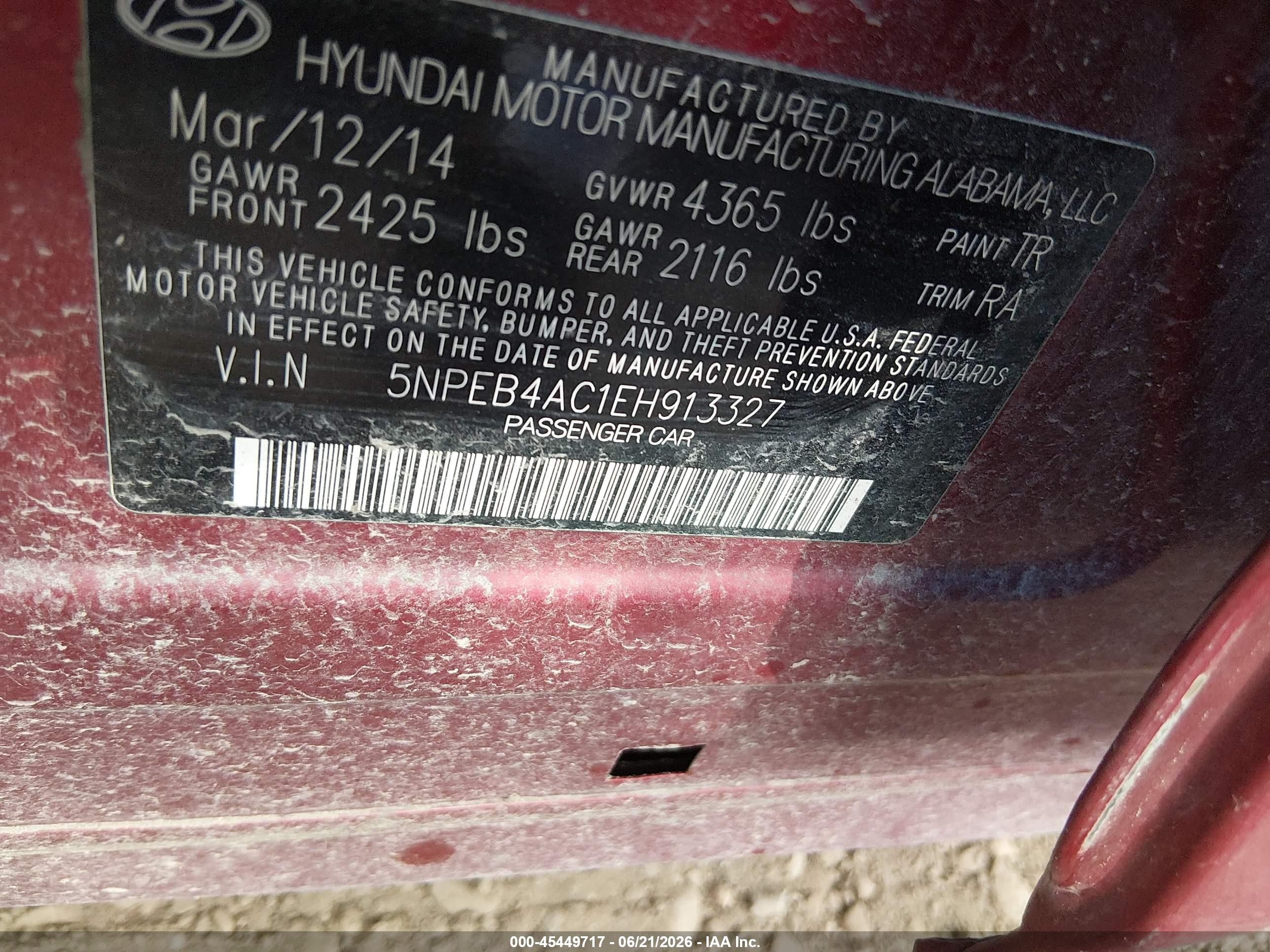 2014 Hyundai Sonata Gls Red vin: 5NPEB4AC1EH913327