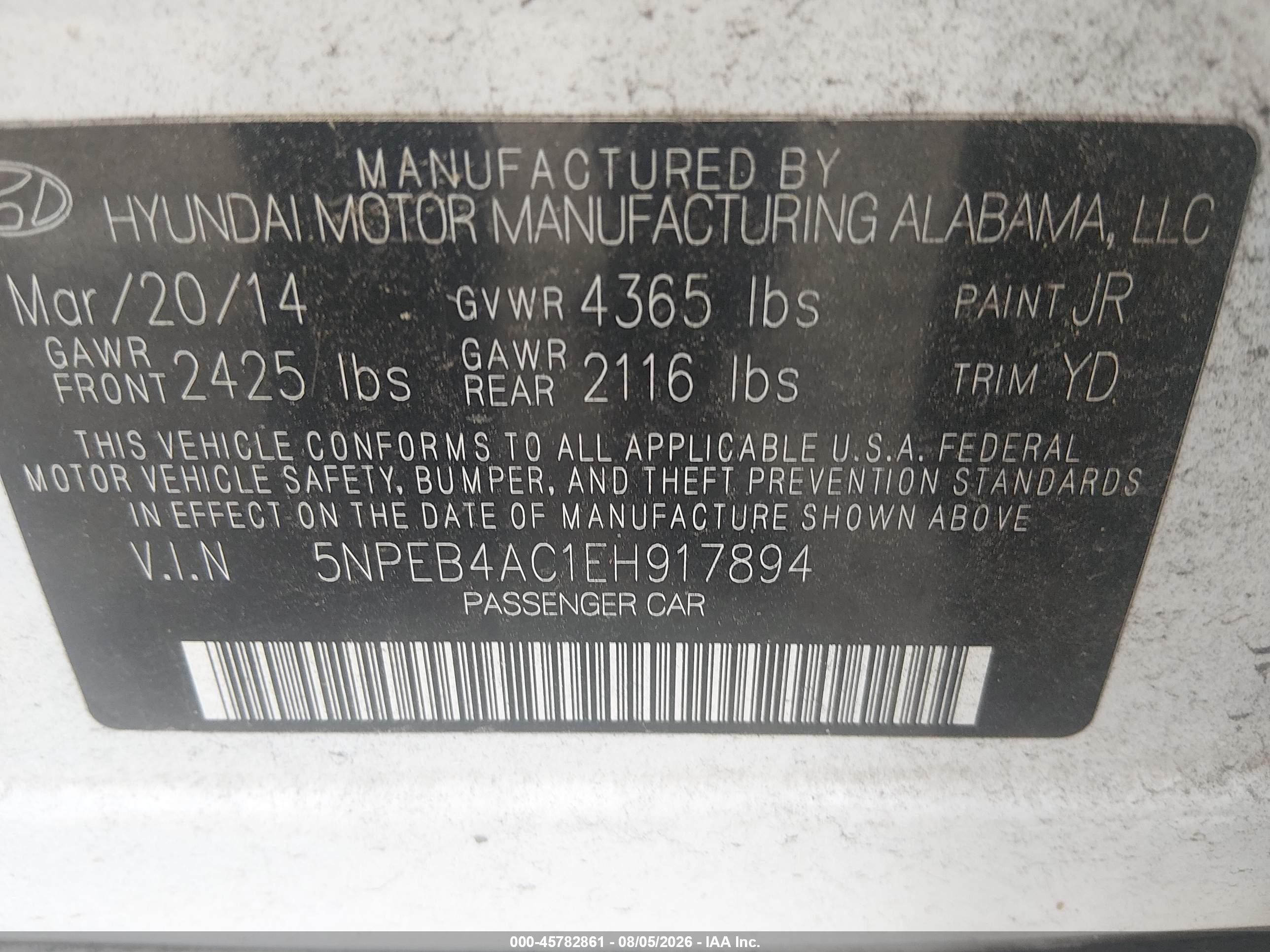 2014 Hyundai Sonata Gls White vin: 5NPEB4AC1EH917894