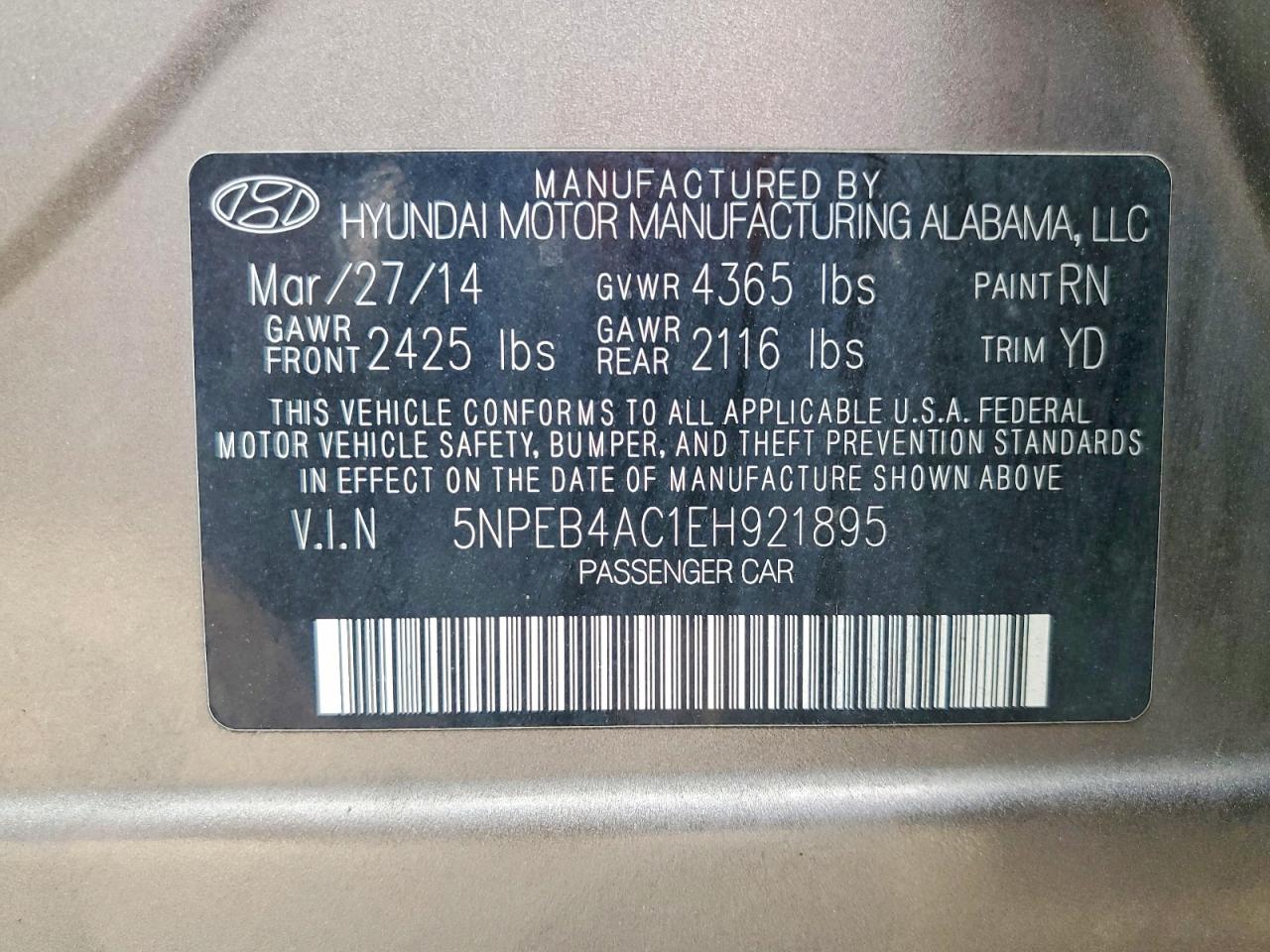 2014 Hyundai Sonata Gls Tan vin: 5NPEB4AC1EH921895
