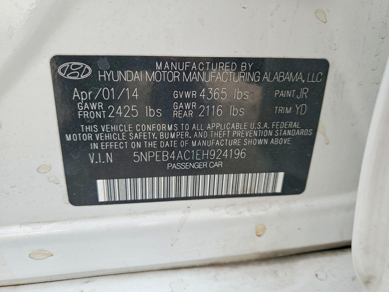 2014 Hyundai Sonata Gls Белый vin: 5NPEB4AC1EH924196