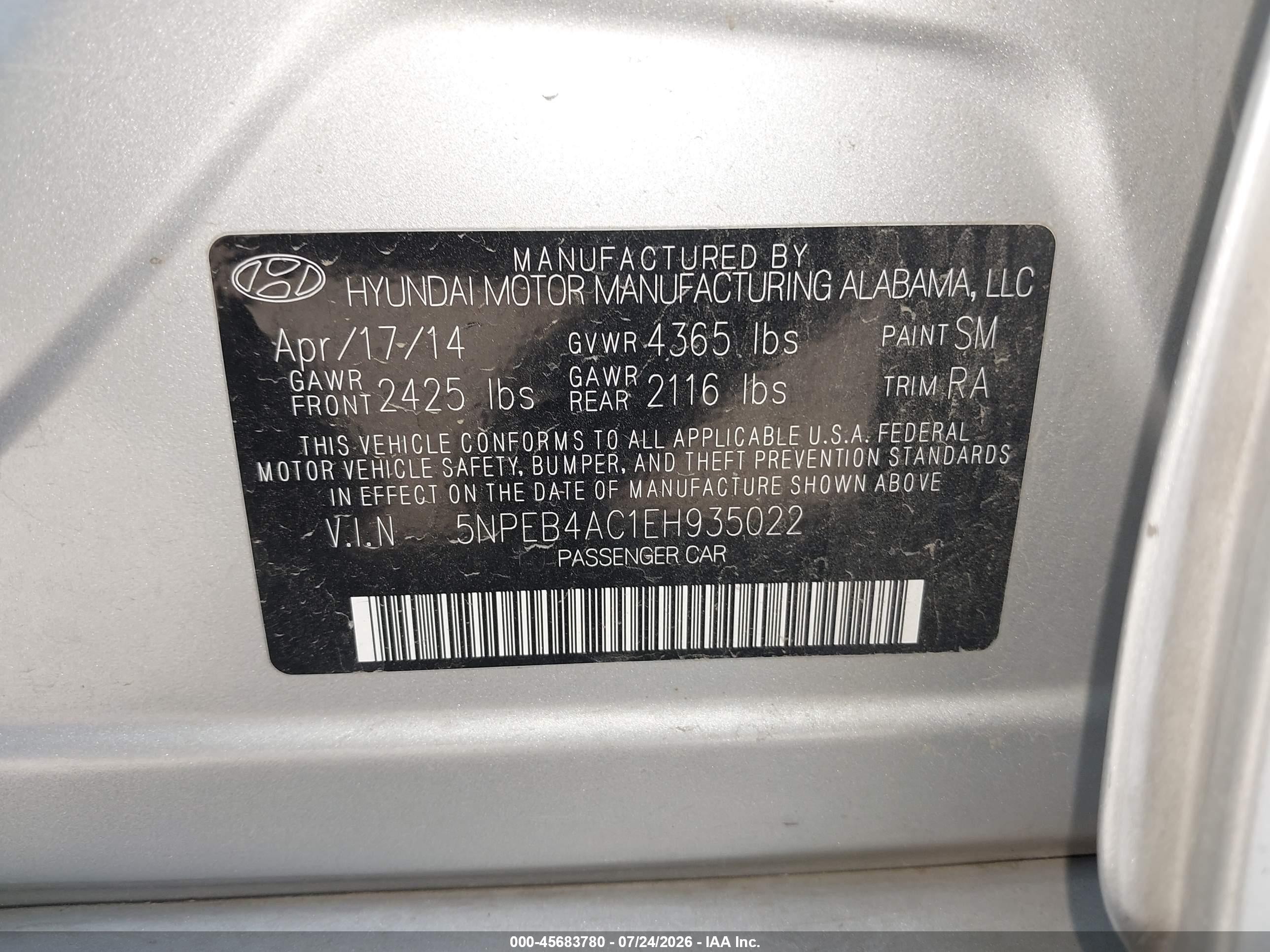 2014 Hyundai Sonata Gls Silver vin: 5NPEB4AC1EH935022