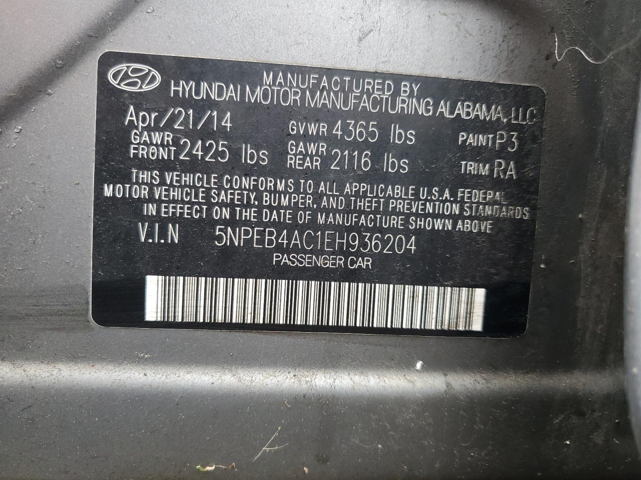 2014 Hyundai Sonata Gls Gray vin: 5NPEB4AC1EH936204