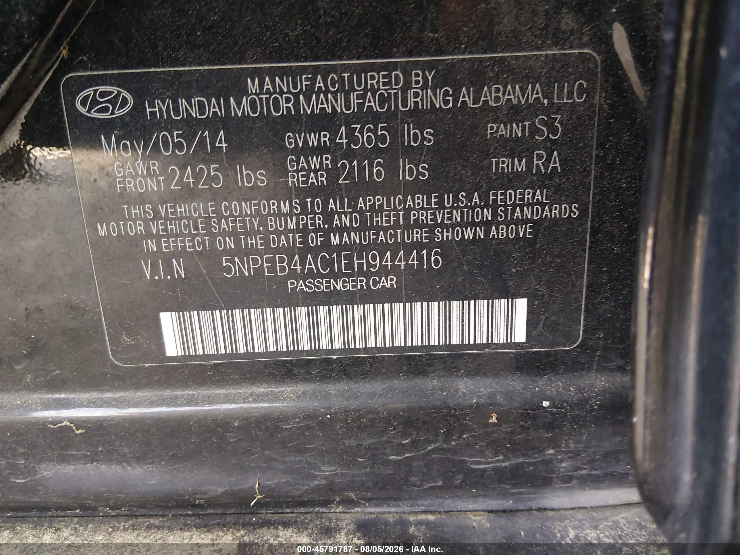 2014 Hyundai Sonata Gls Black vin: 5NPEB4AC1EH944416