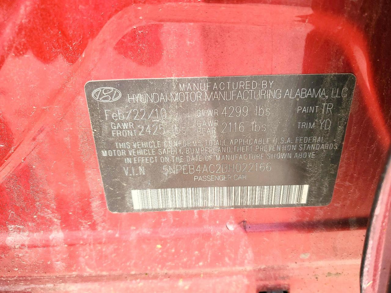 2011 Hyundai Sonata Gls Красный vin: 5NPEB4AC2BH022166