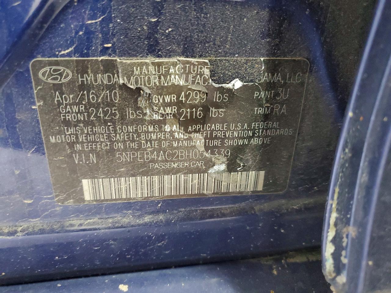 2011 Hyundai Sonata Gls Blue vin: 5NPEB4AC2BH054339