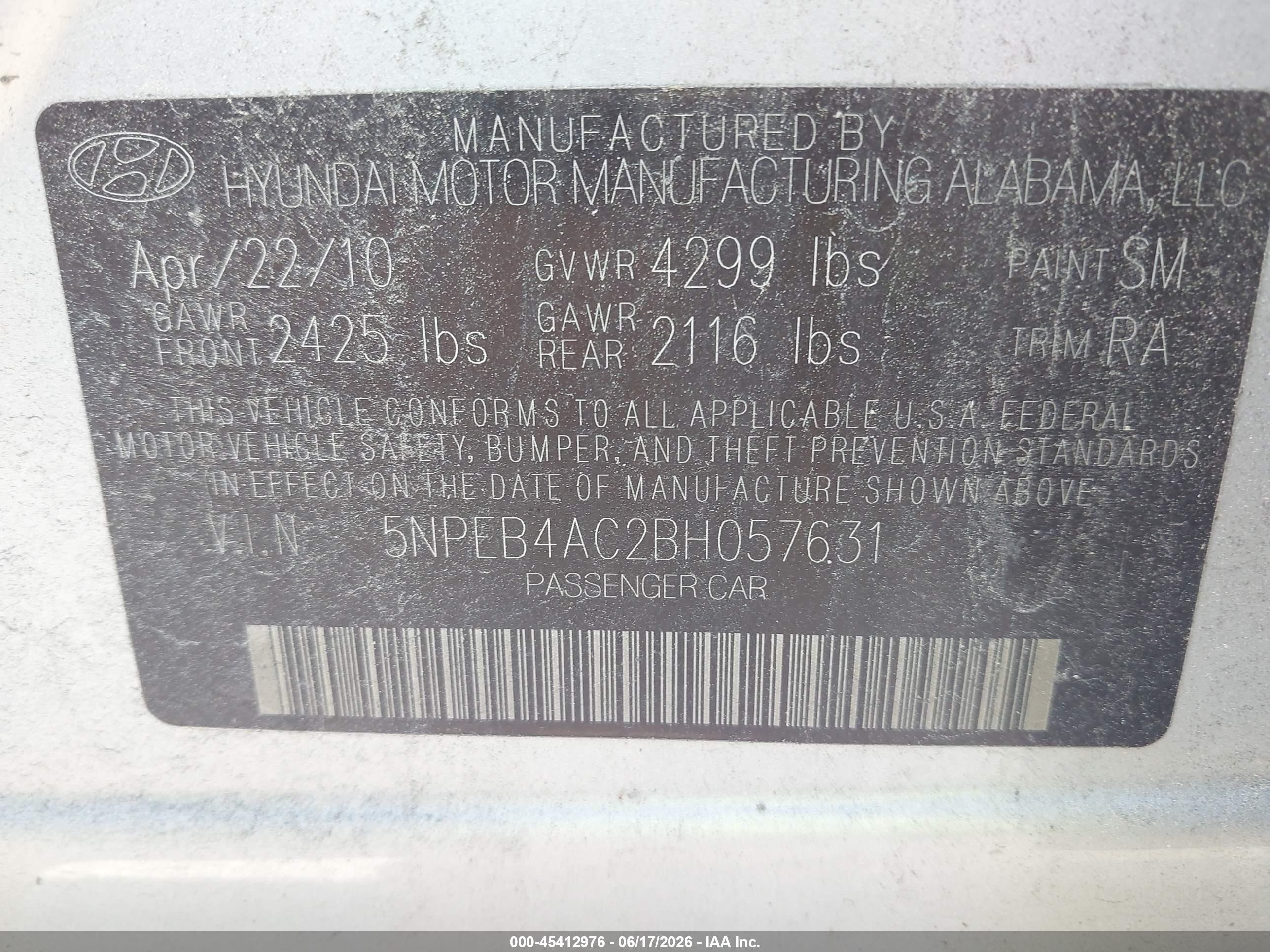 2011 Hyundai Sonata Gls Gray vin: 5NPEB4AC2BH057631