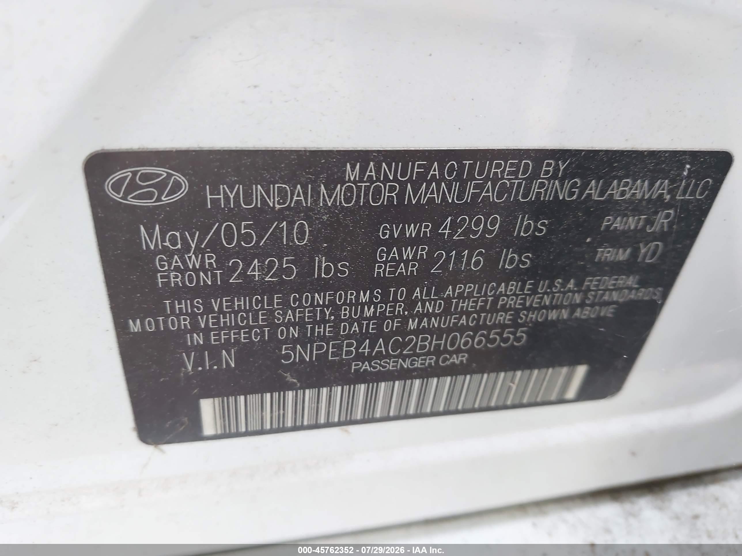 2011 Hyundai Sonata Gls White vin: 5NPEB4AC2BH066555