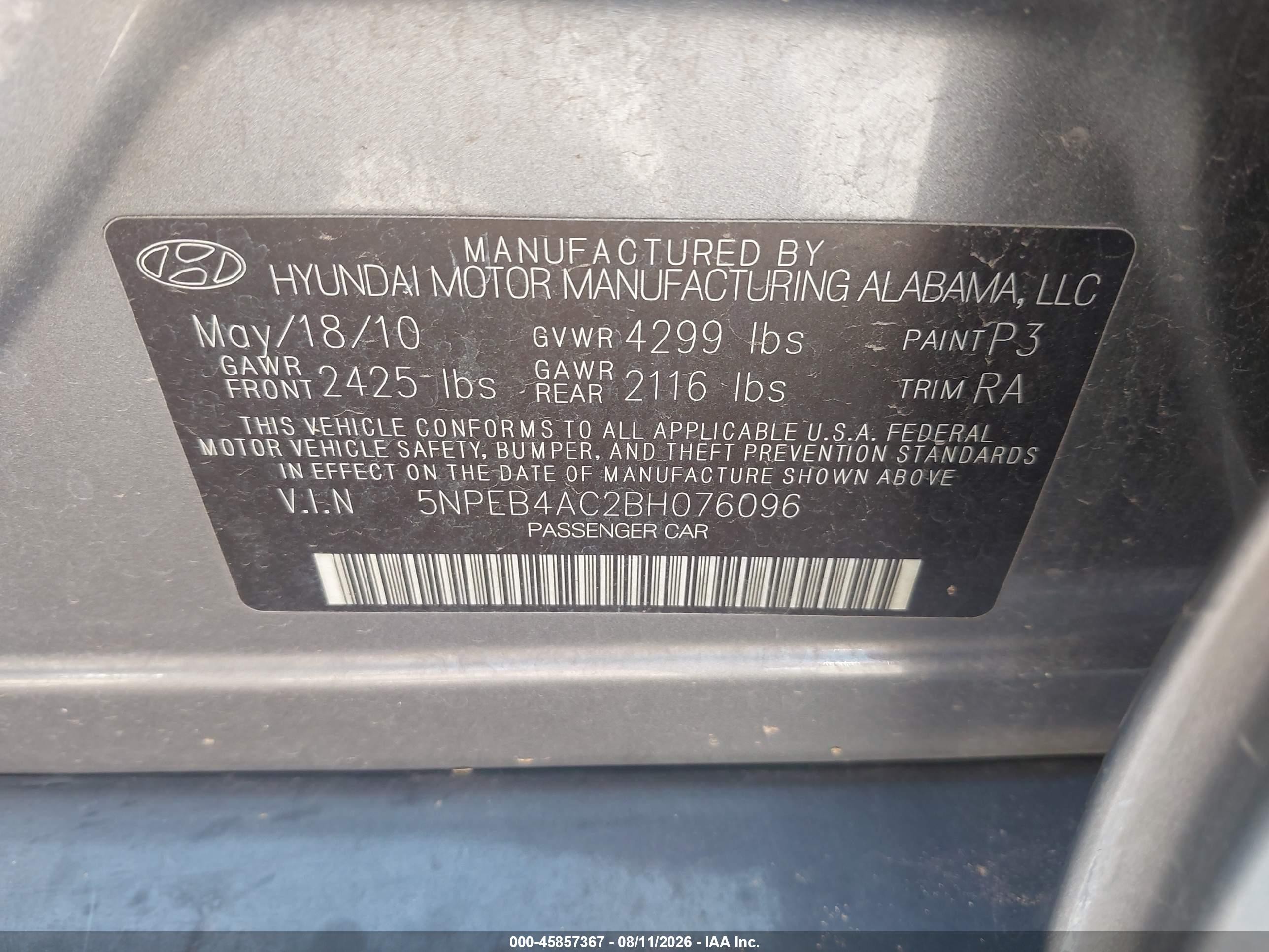 2011 Hyundai Sonata Gls Gray vin: 5NPEB4AC2BH076096