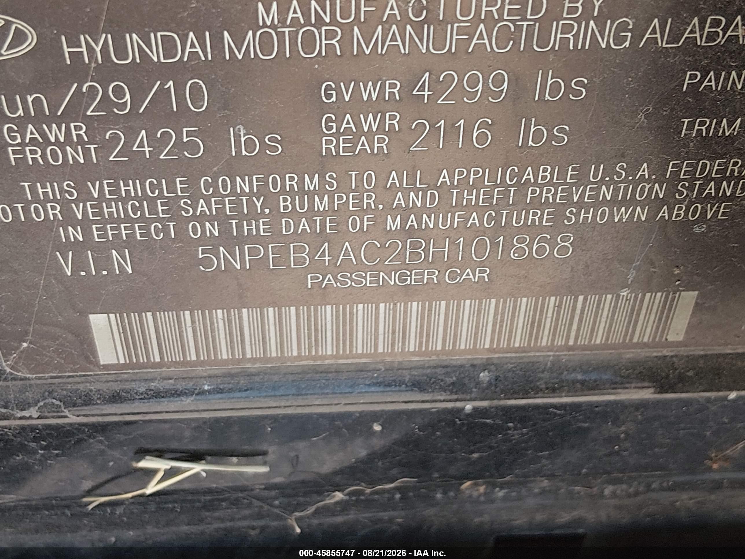 2011 Hyundai Sonata Gls Черный vin: 5NPEB4AC2BH101868