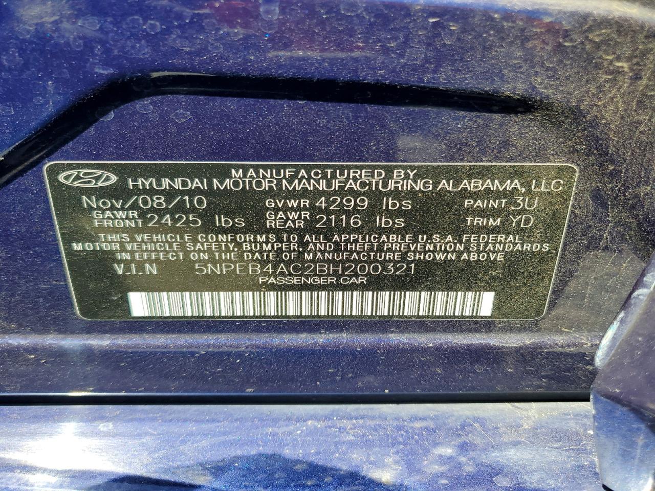 2011 Hyundai Sonata Gls Синий vin: 5NPEB4AC2BH200321